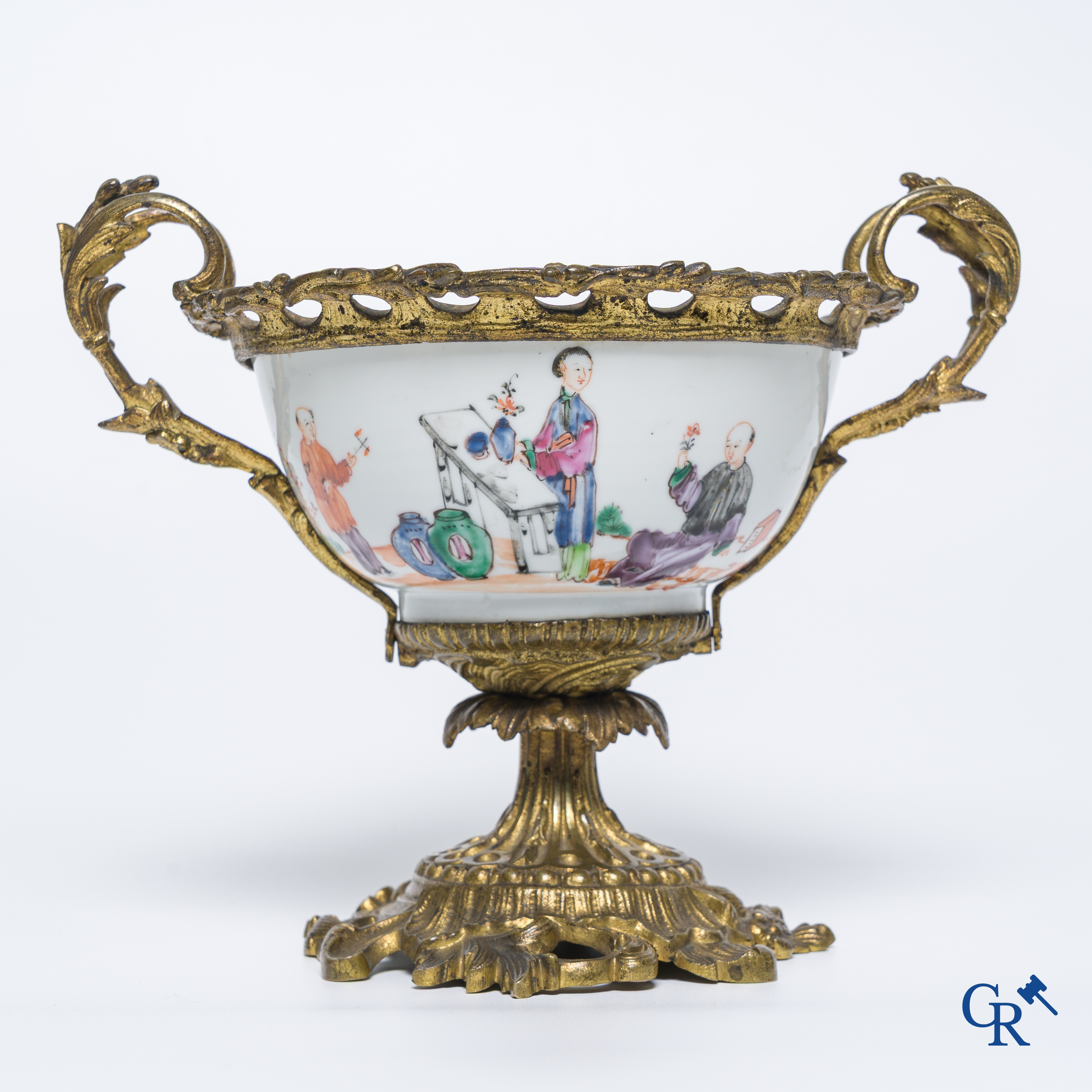Chinese porcelain: An 18th century gilt-bronze mounted bowl in Chinese export porcelain.