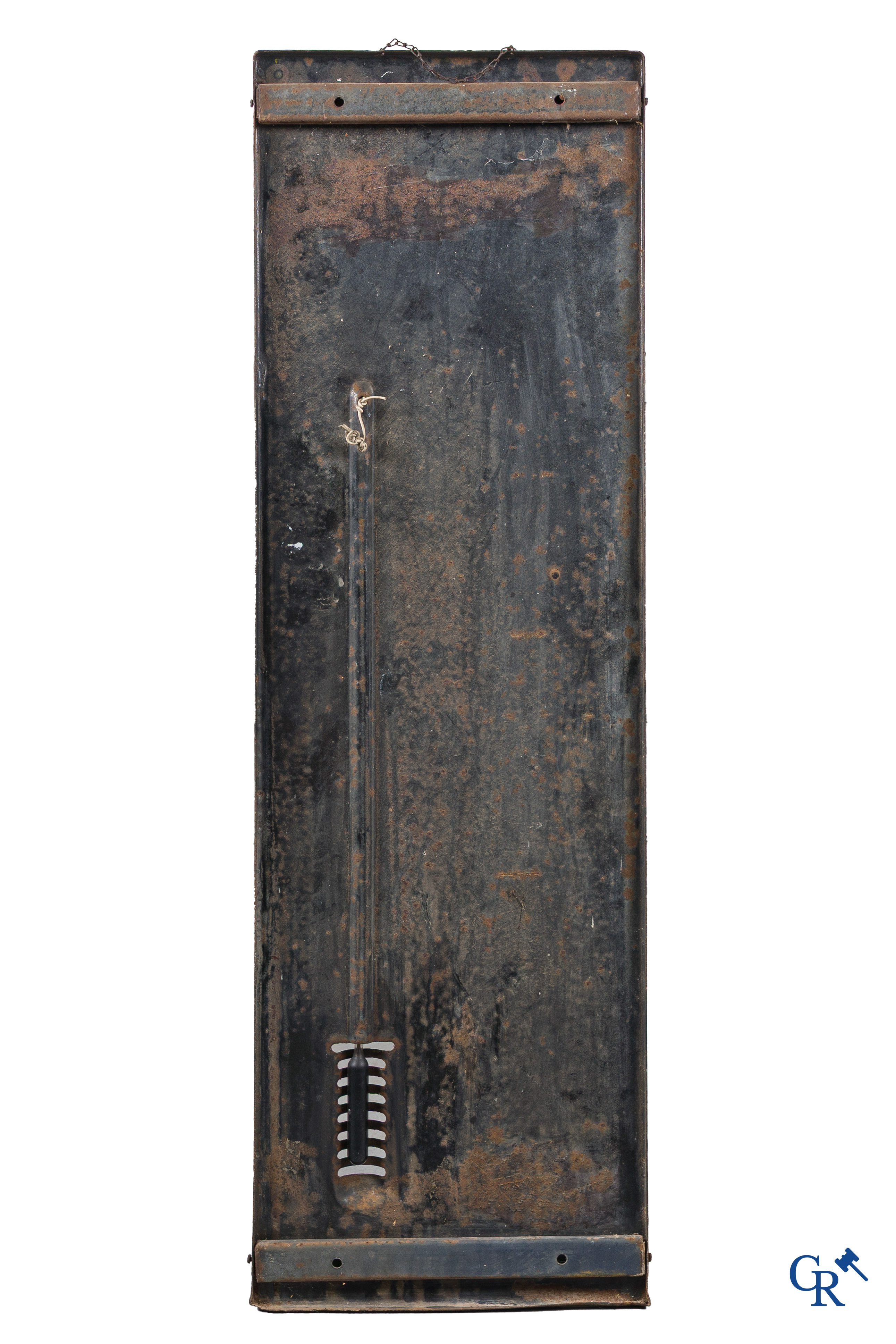 Ferrania. Large enamel advertising sign with integrated thermometer for photographic products.