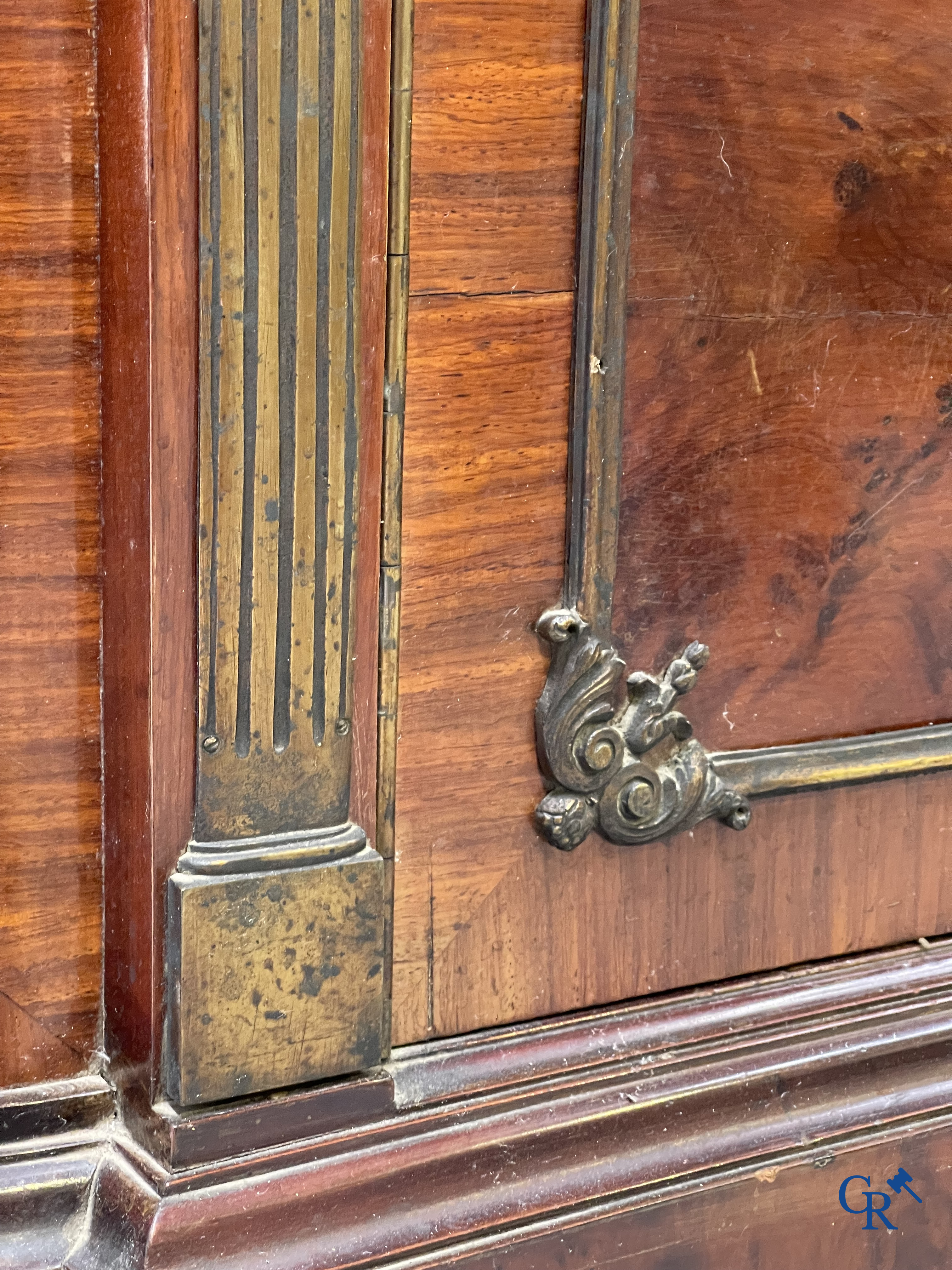 Exceptional dining room furniture in mahogany veneer, marble and bronze. Napoleon III style. Circa 1900.