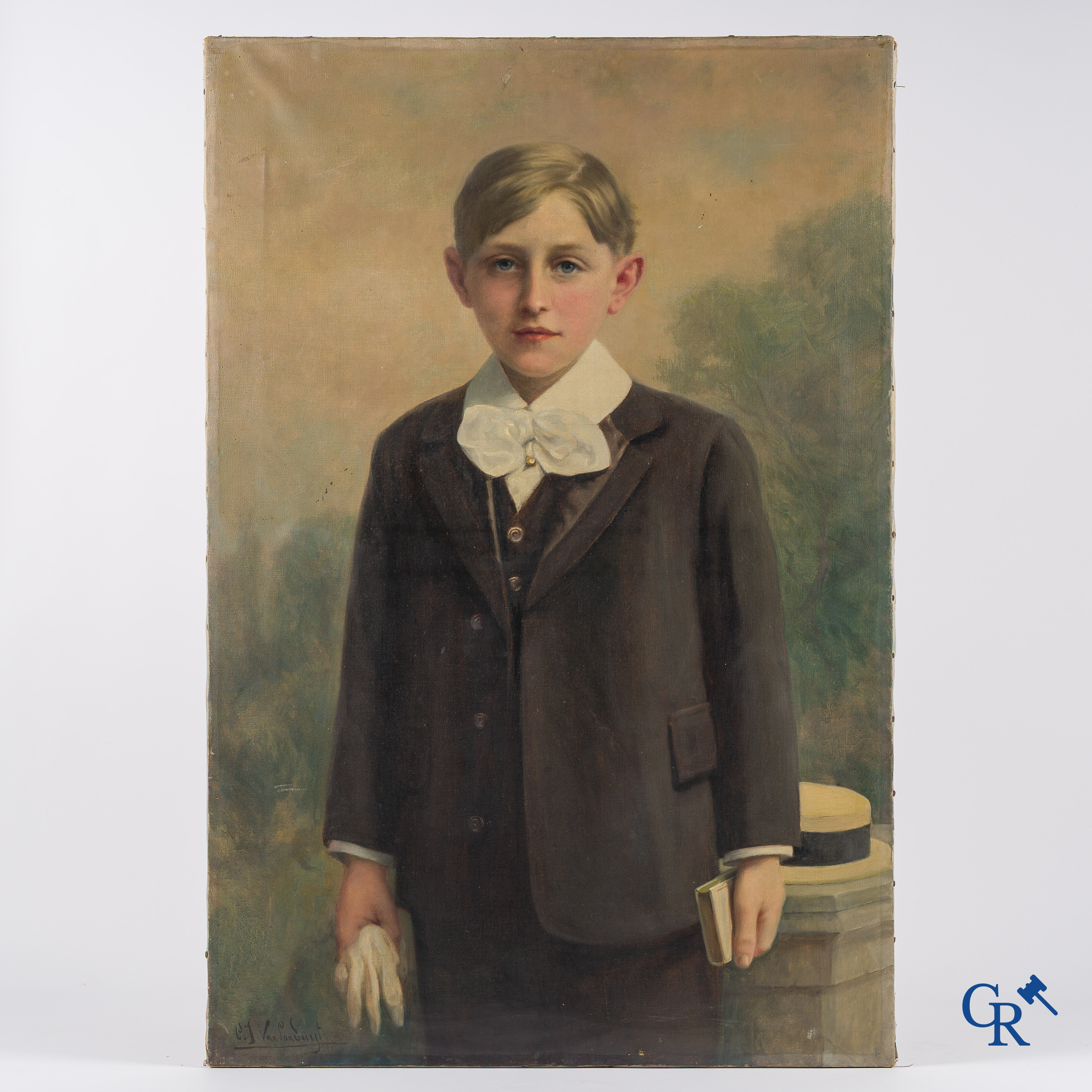 Charles Joseph Van Landuyt (1854-1934) Portret schilderij van een jongeman. Olie op doek.