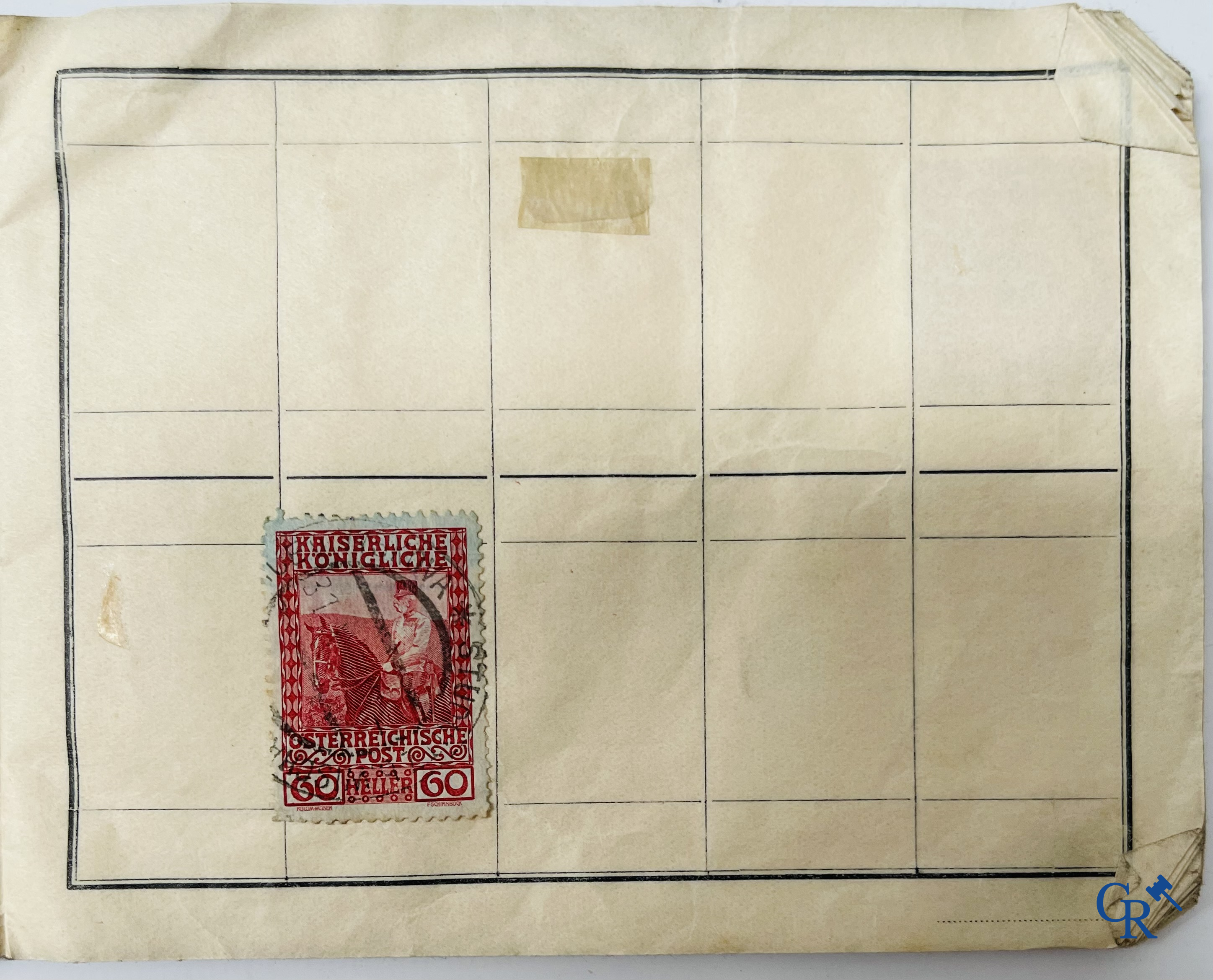 Filatelie. Album met verschillende zeldzame antieke postzegels, waaronder vroege Belgische postzegels.