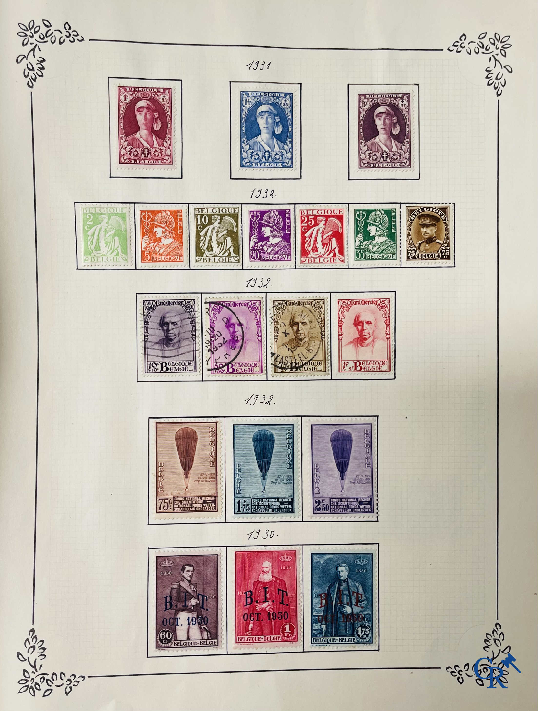 Filatelie. Album met verschillende zeldzame antieke postzegels, waaronder vroege Belgische postzegels.