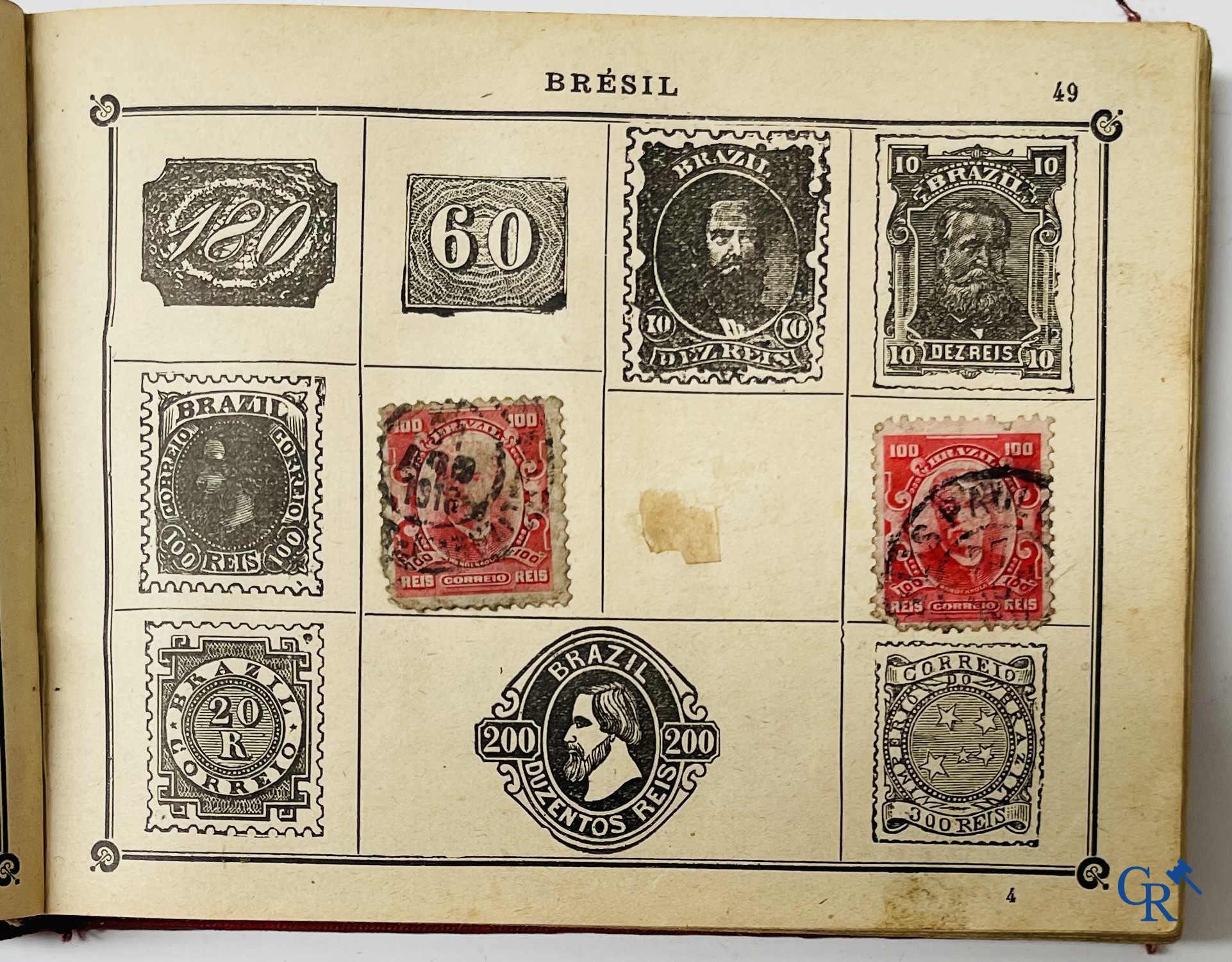 Filatelie. Album met verschillende zeldzame antieke postzegels, waaronder vroege Belgische postzegels.