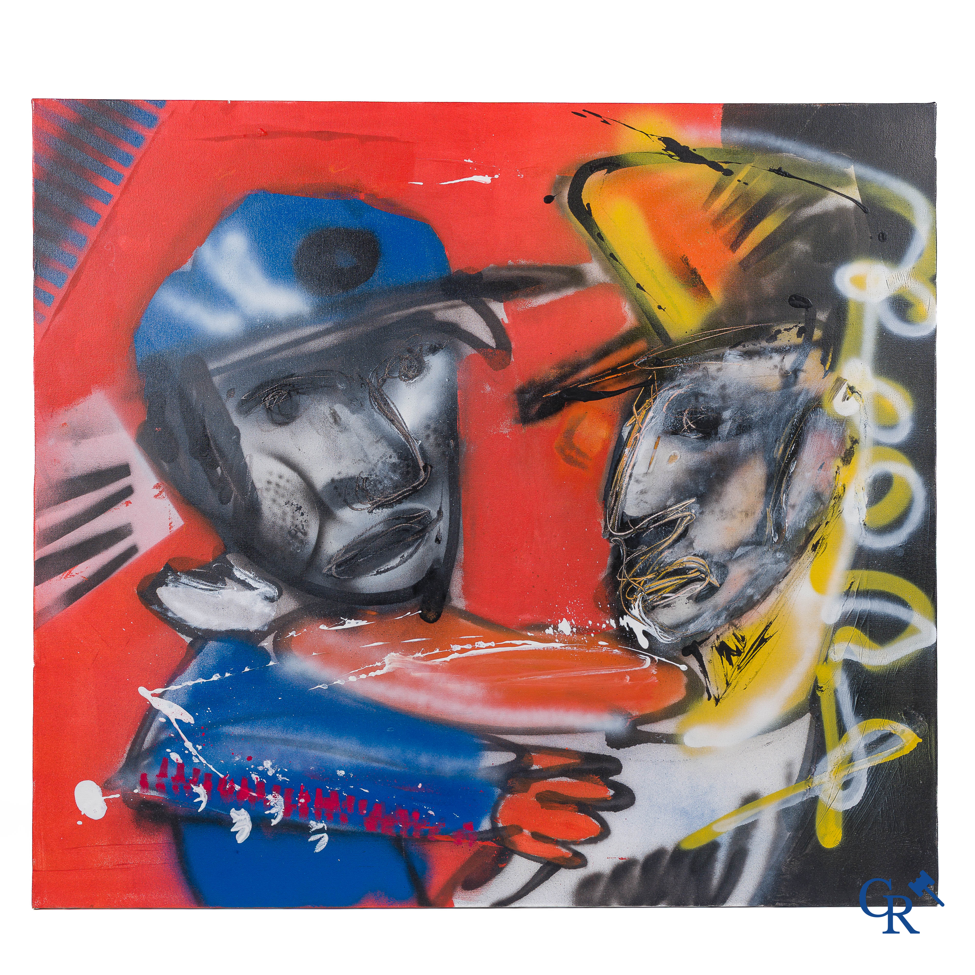 Herman Brood (1946-2001) (*) 2 Dancing friends. Oil on canvas. Later period. Signed.
