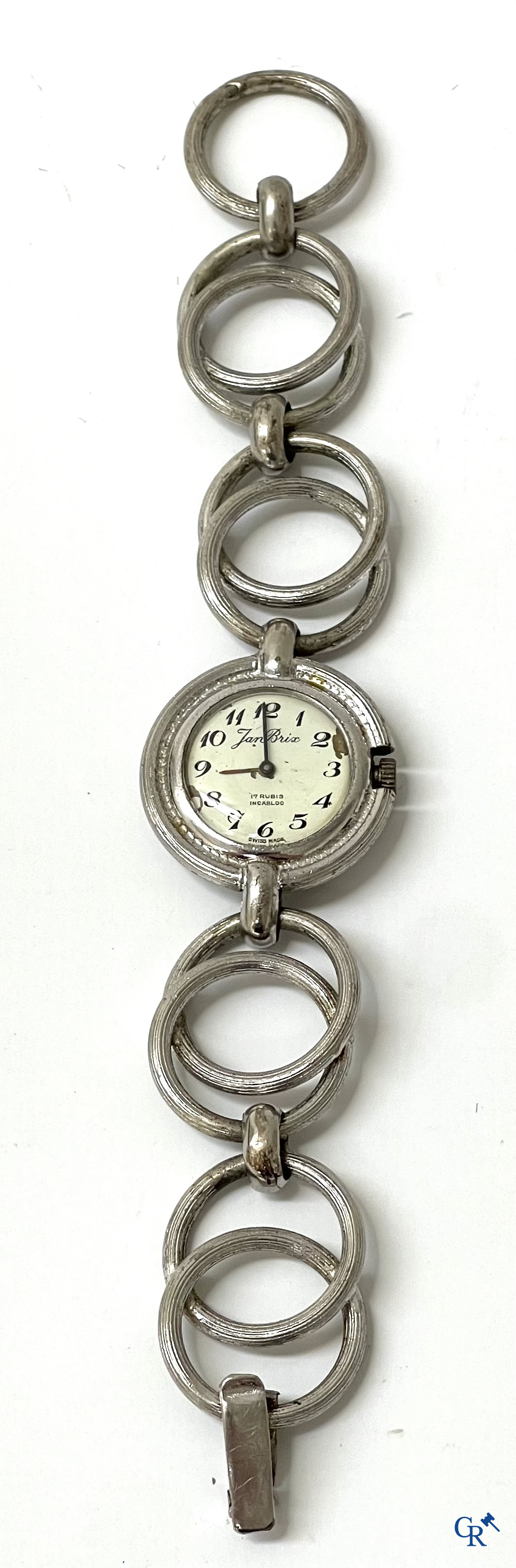 Ladies wristwatch Jan Brix in silver 800°/00, Swiss work and a necklace in enamel and plaque or marked Carven.