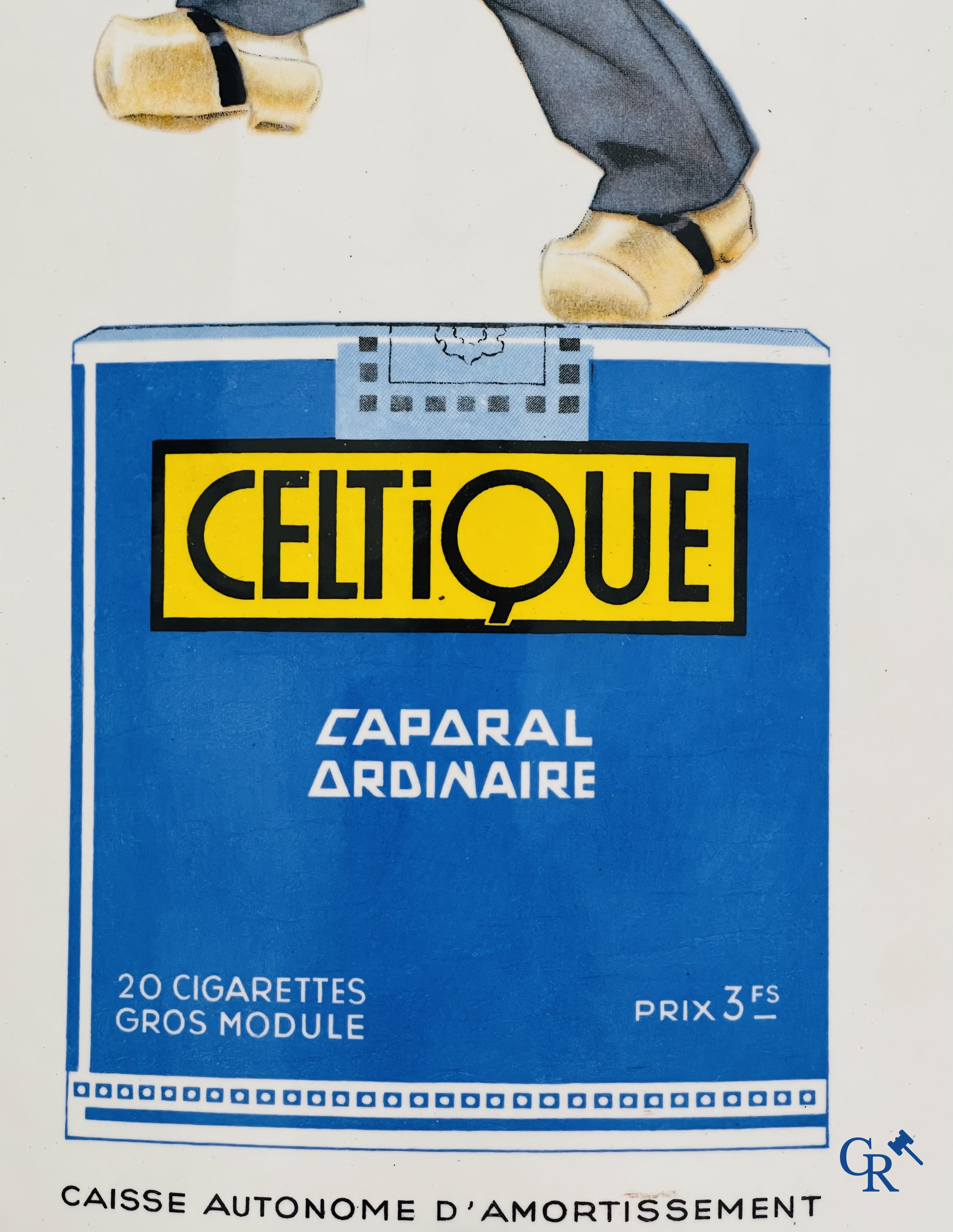 Celtiques, grote emaille publiciteits thermometer geïllustreerd met een ontwerp van René Vincent. Circa 1930.