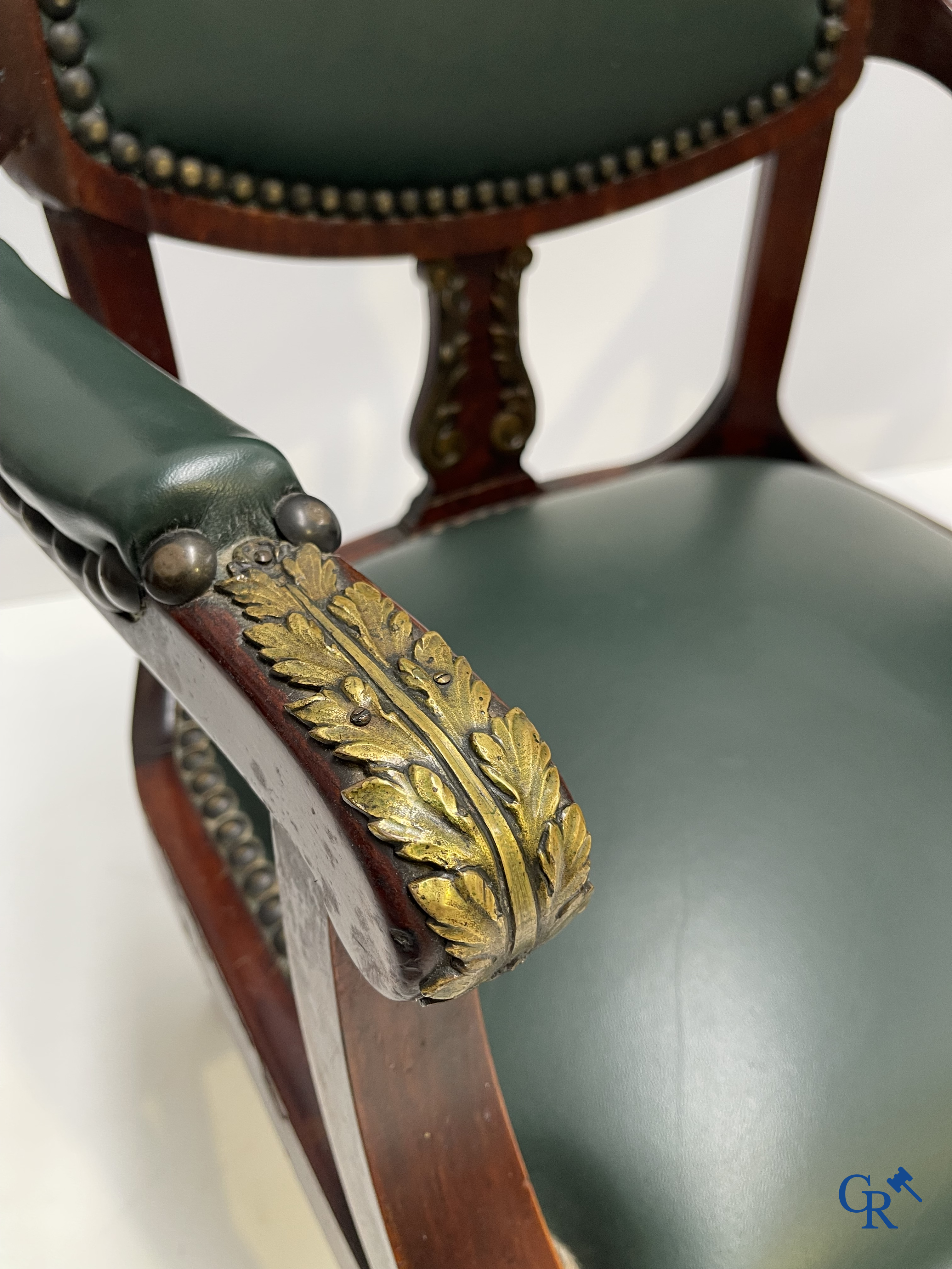 Exceptional dining room furniture in mahogany veneer, marble and bronze. Napoleon III style. Circa 1900.