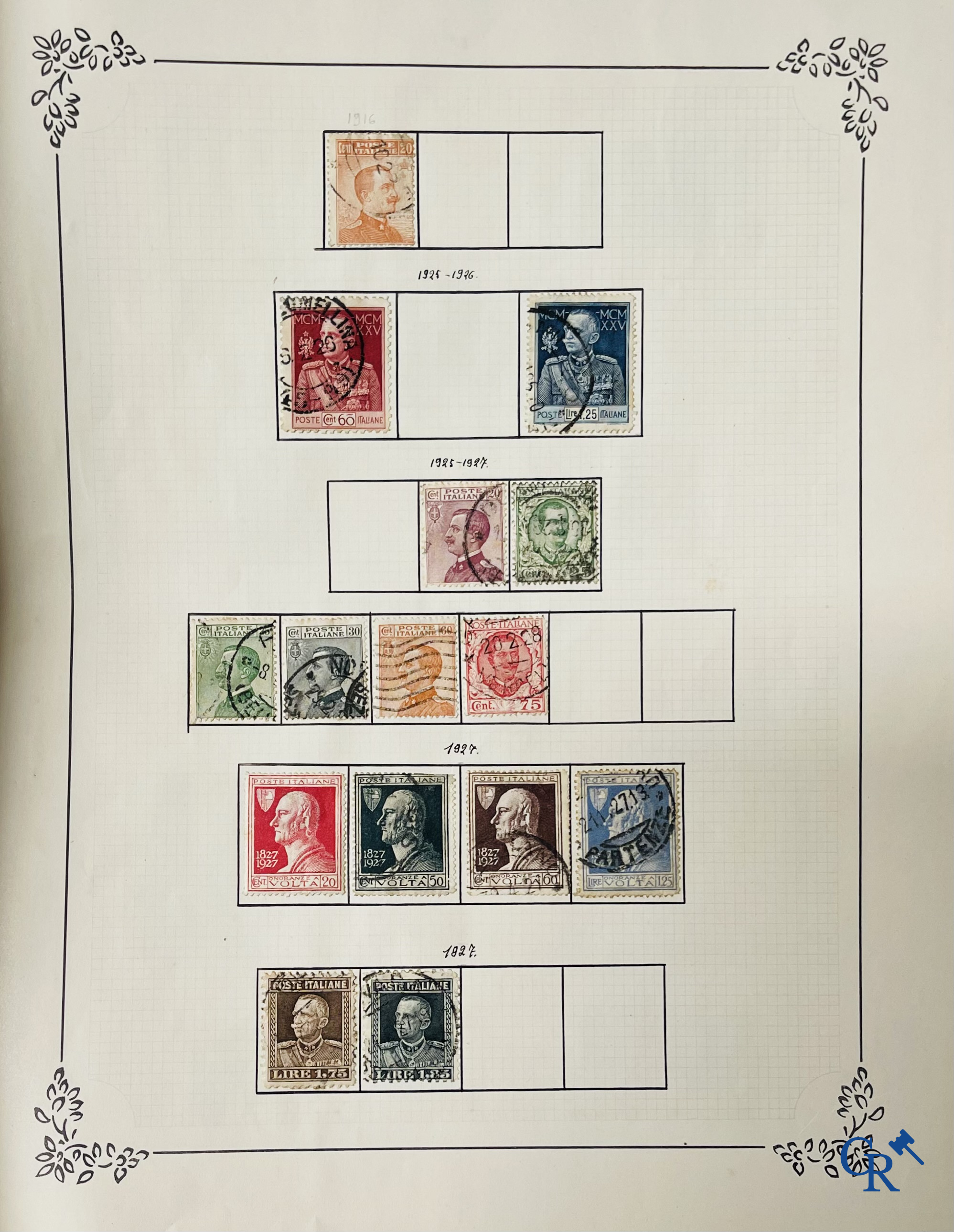Filatelie. Album met verschillende zeldzame antieke postzegels, waaronder vroege Belgische postzegels.