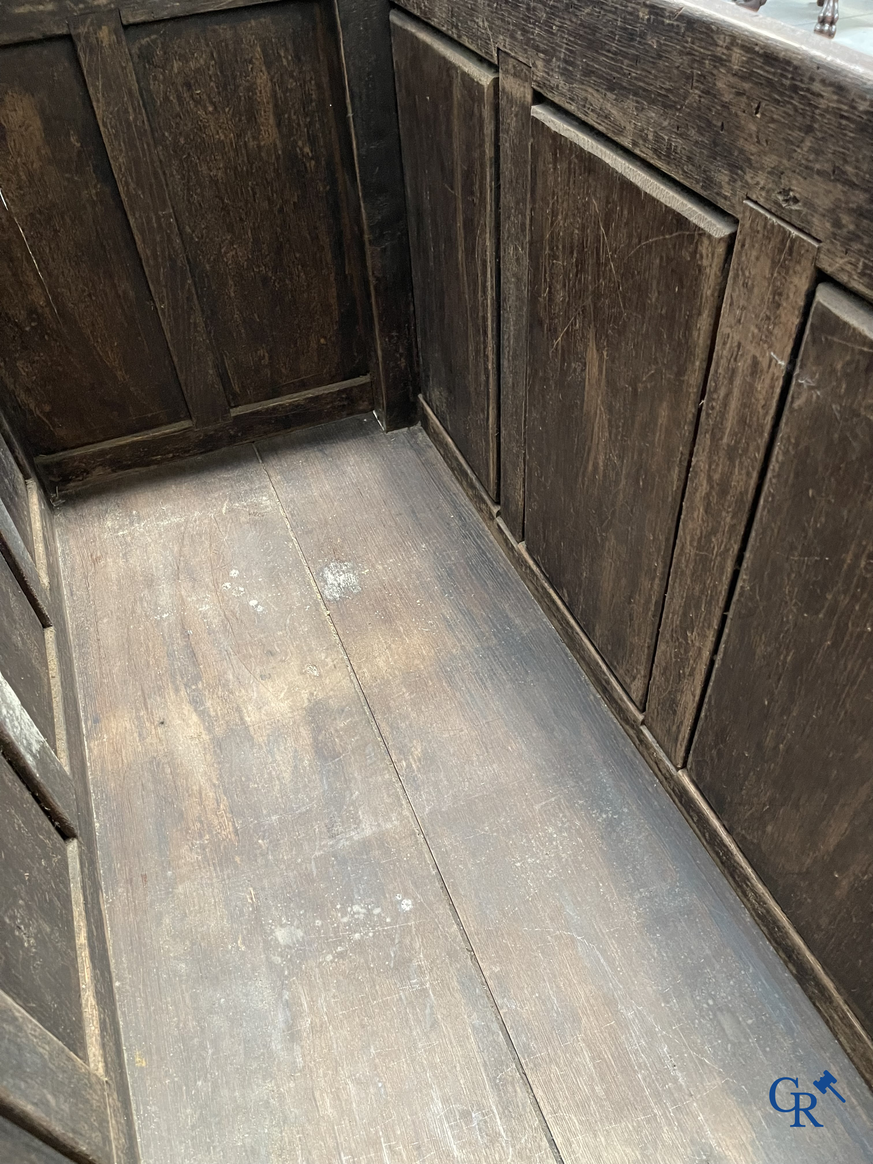 Furniture. Oak trunk with carved panels in Gothic style. Early 19th century.