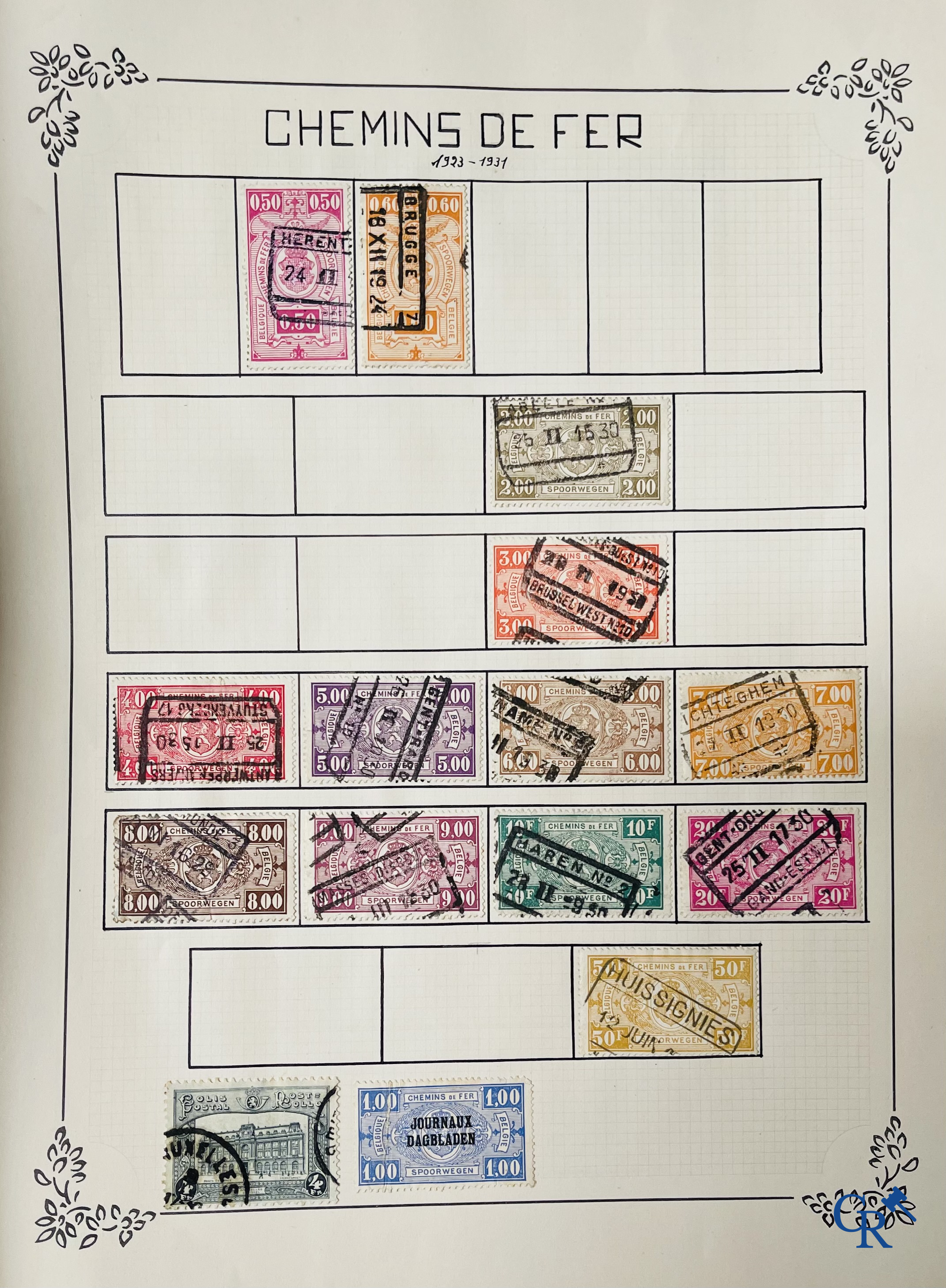 Filatelie. Album met verschillende zeldzame antieke postzegels, waaronder vroege Belgische postzegels.
