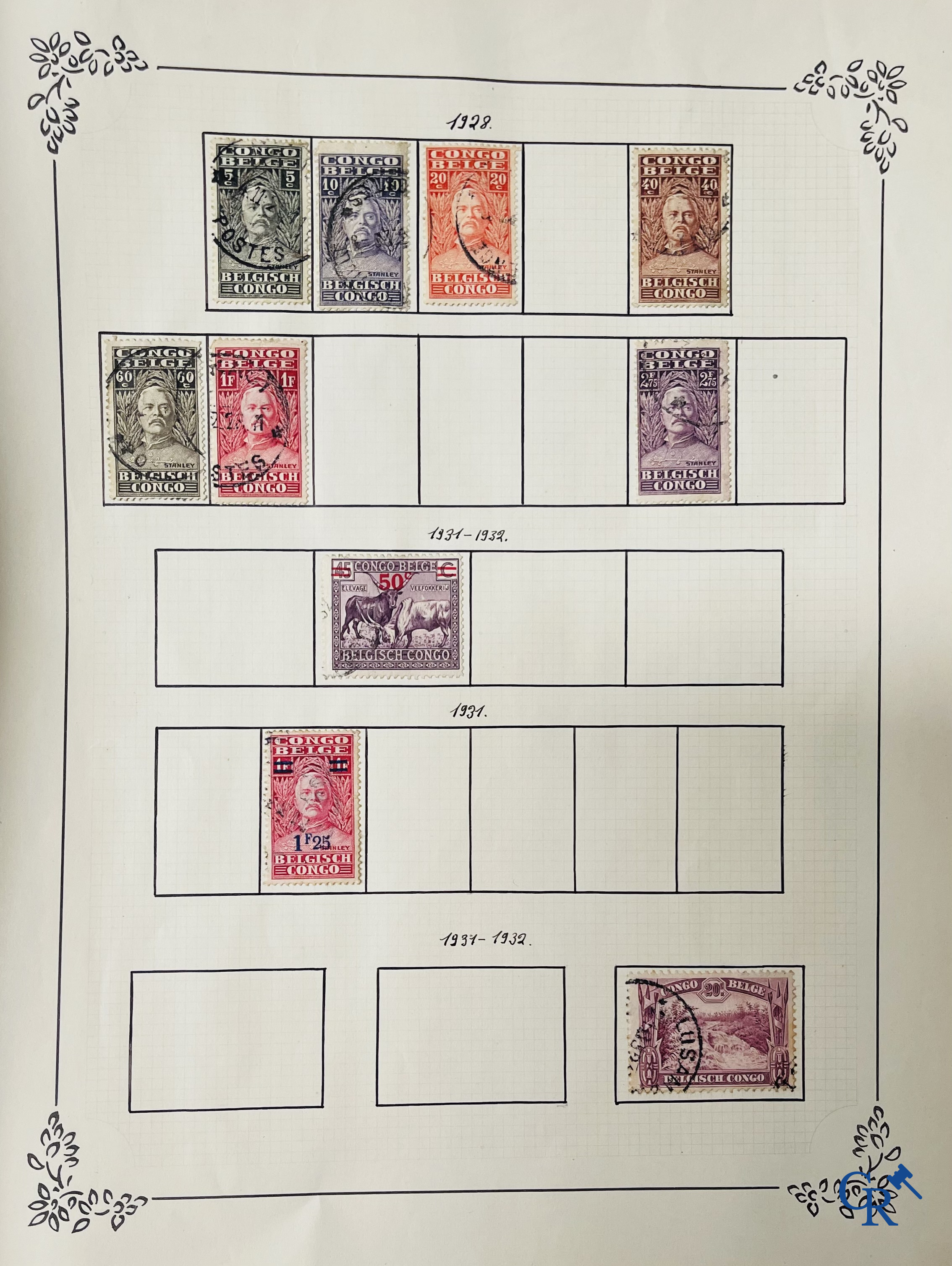 Filatelie. Album met verschillende zeldzame antieke postzegels, waaronder vroege Belgische postzegels.