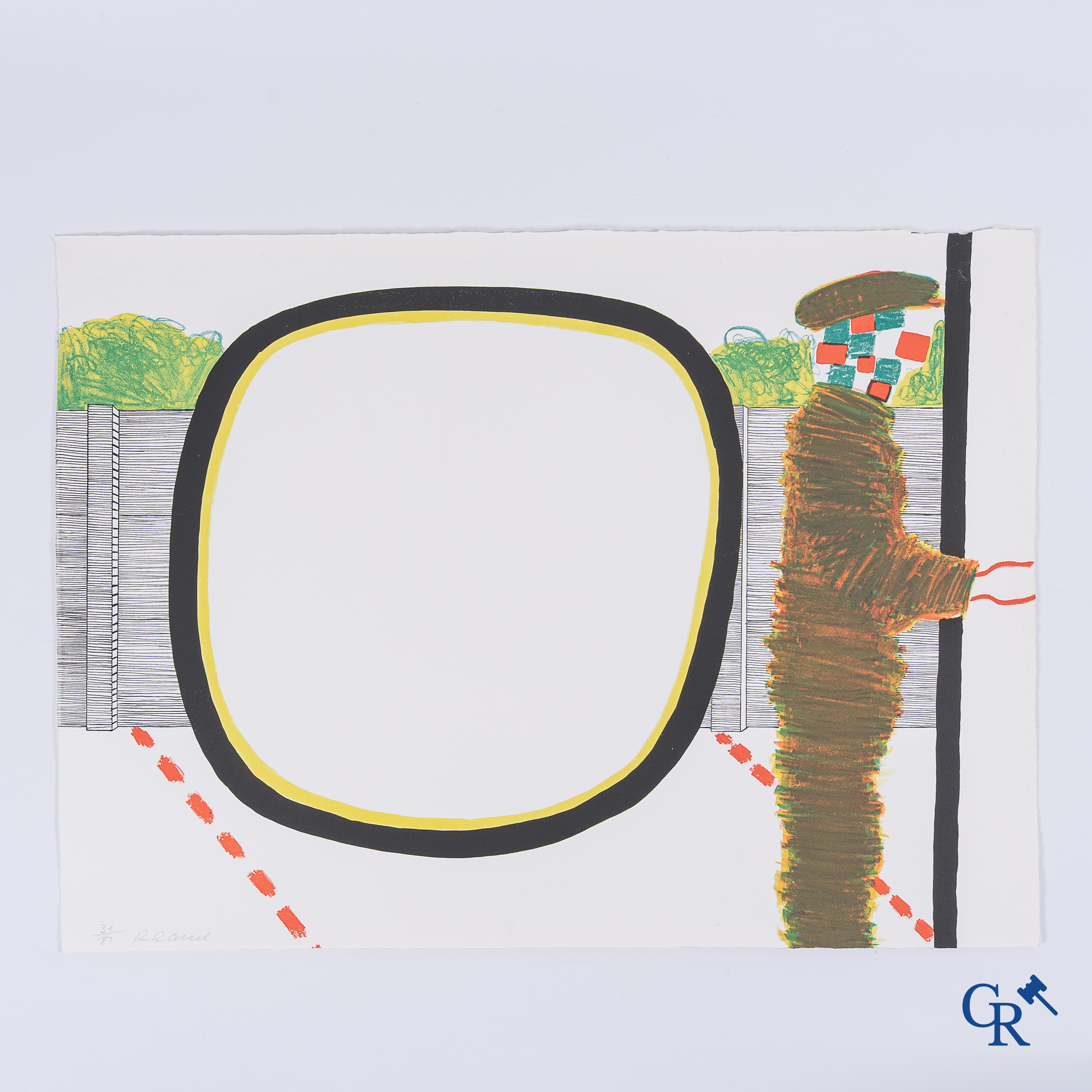 Roger Raveel (1921-2013) 19de werk uit de reeks Genesis. Kleurenlithografie. Gesigneerd en genummerd 31/80.