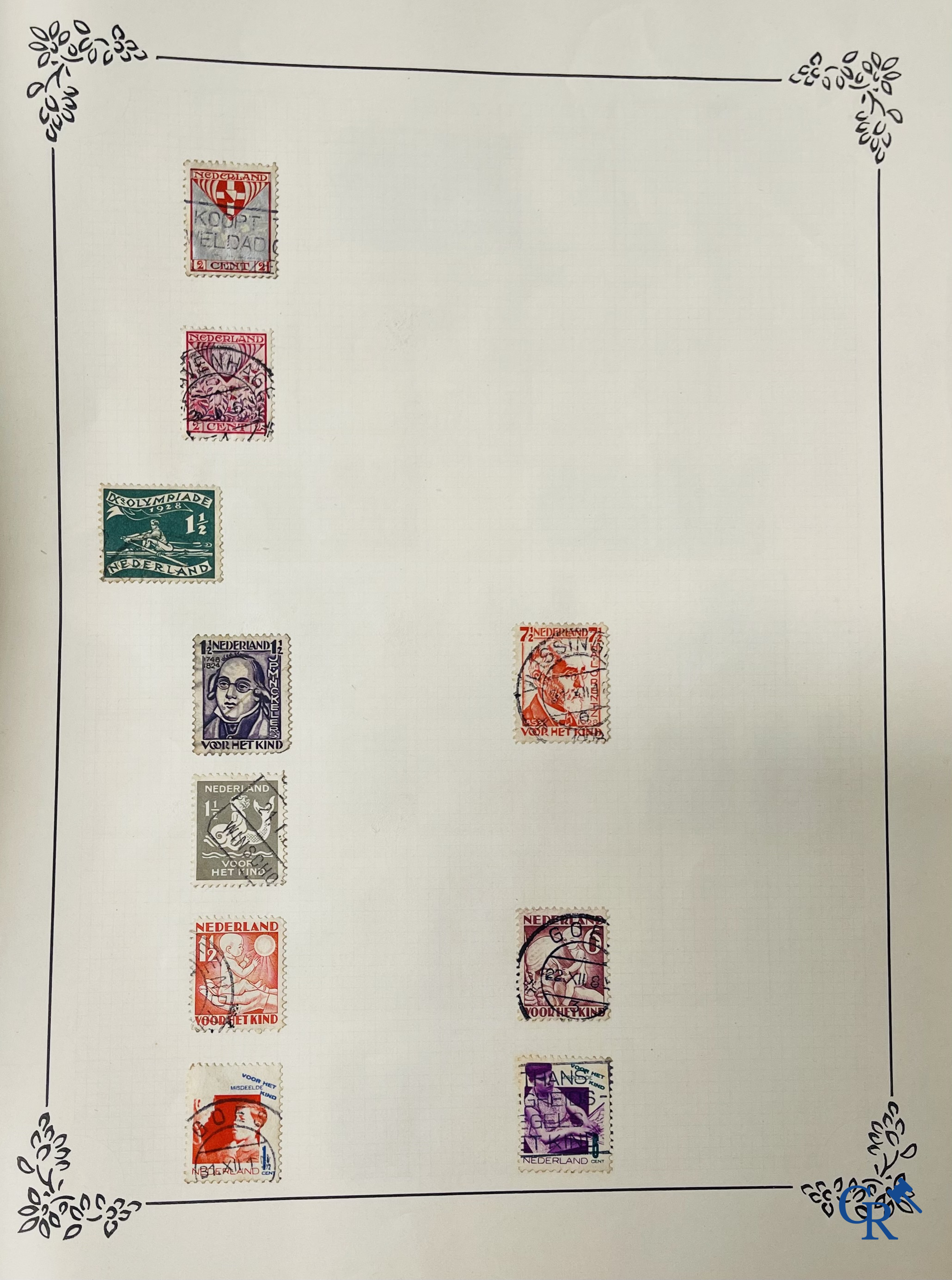 Filatelie. Album met verschillende zeldzame antieke postzegels, waaronder vroege Belgische postzegels.