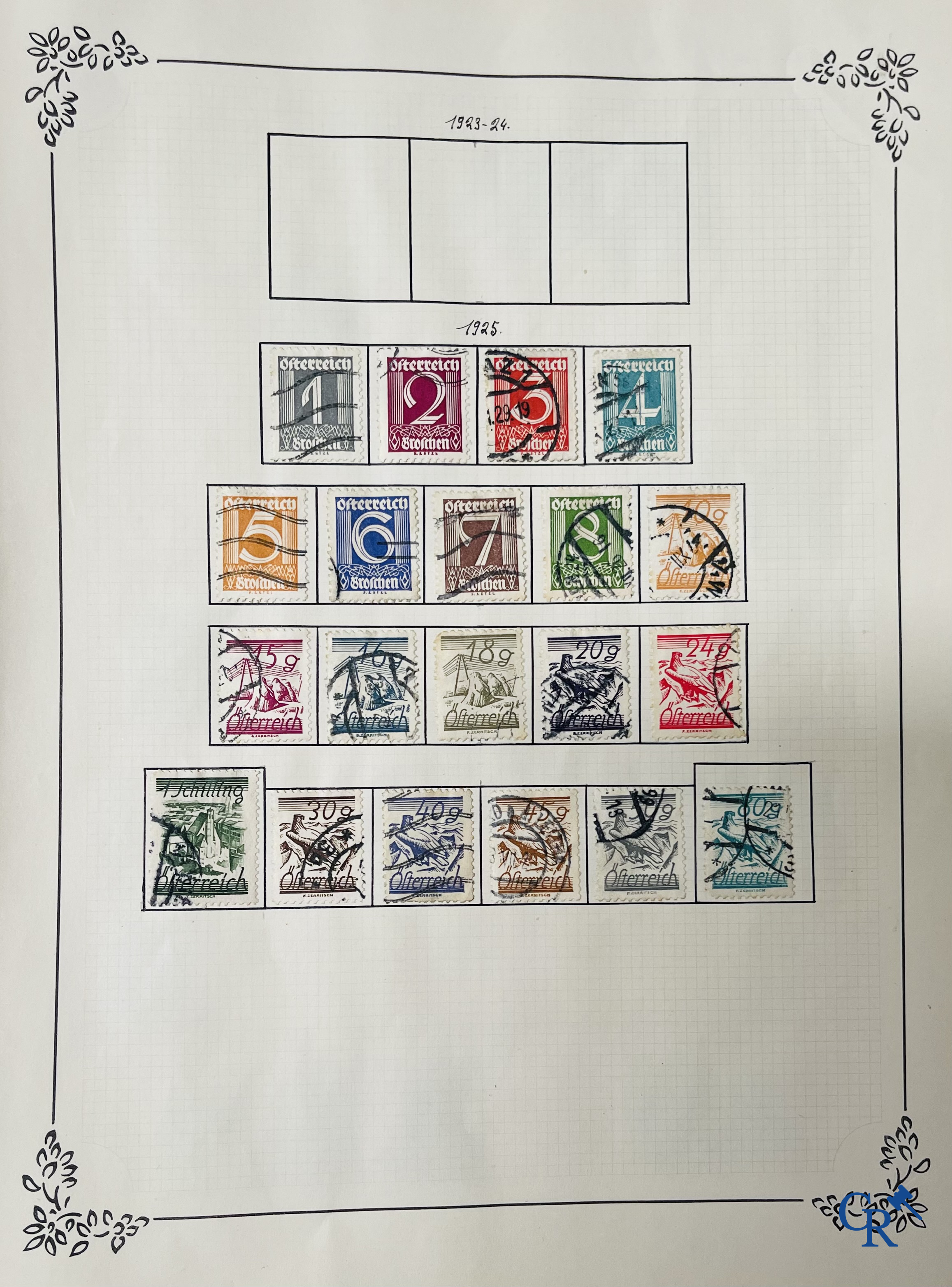 Filatelie. Album met verschillende zeldzame antieke postzegels, waaronder vroege Belgische postzegels.