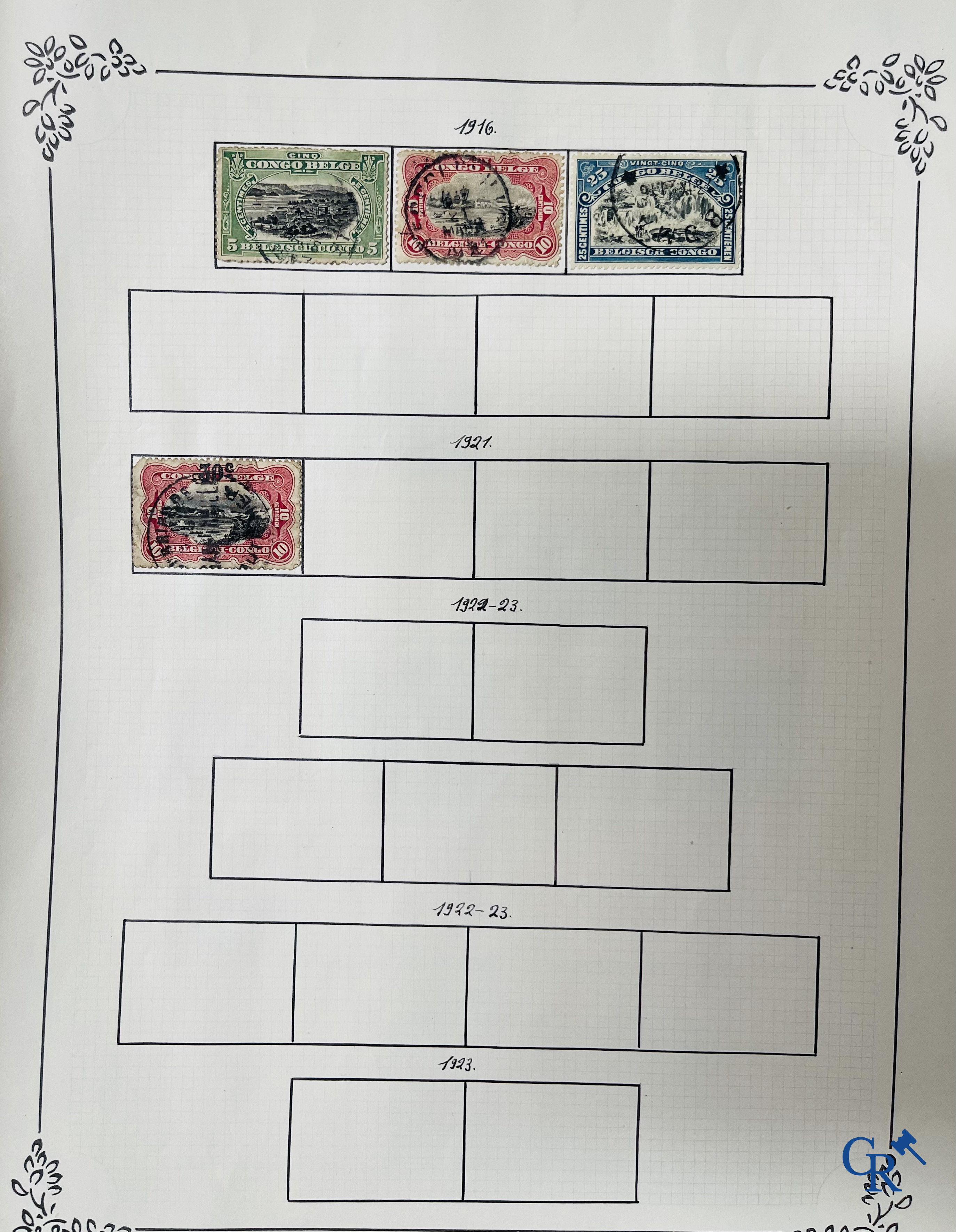 Filatelie. Album met verschillende zeldzame antieke postzegels, waaronder vroege Belgische postzegels.