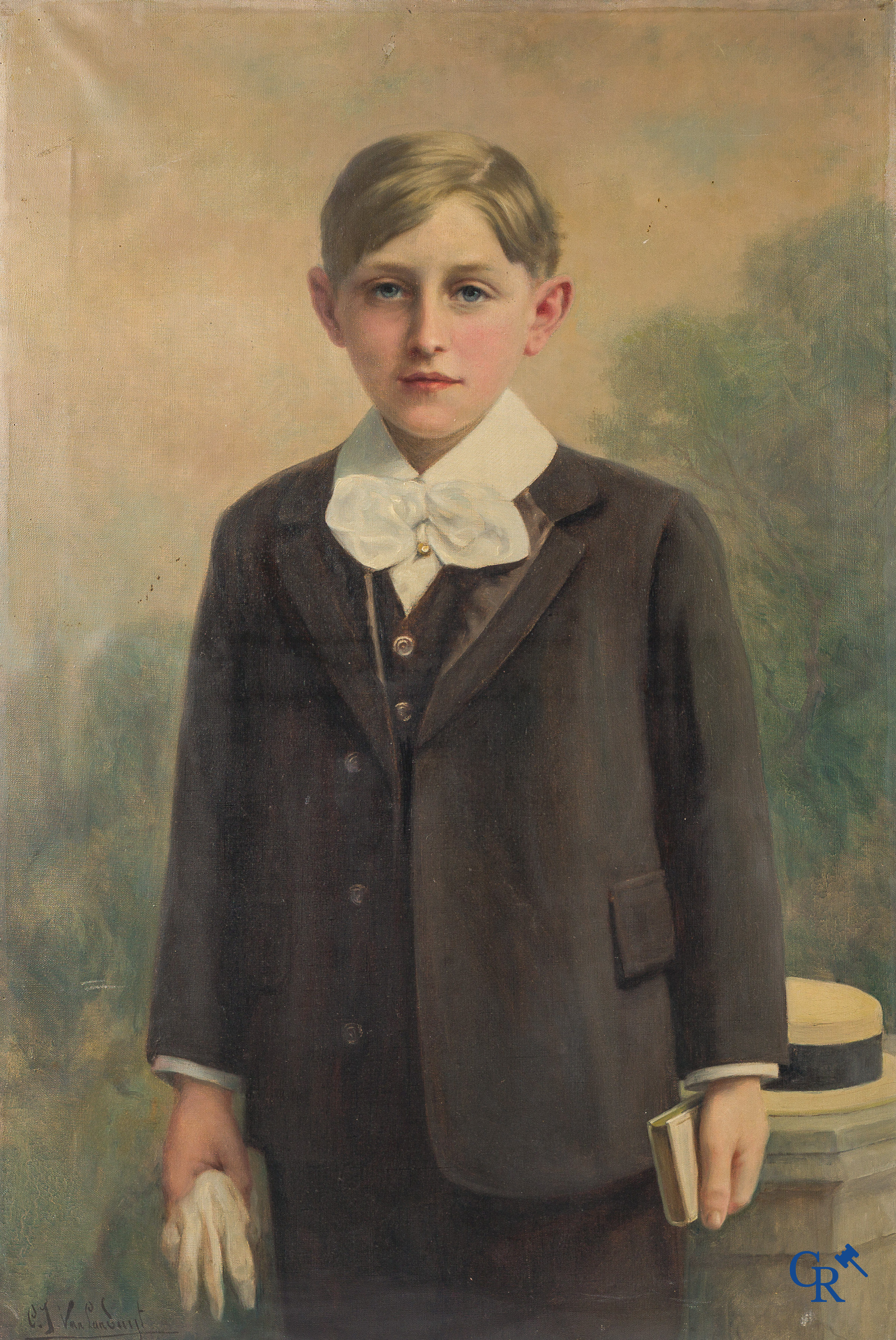 Charles Joseph Van Landuyt (1854-1934) Portret schilderij van een jongeman. Olie op doek.