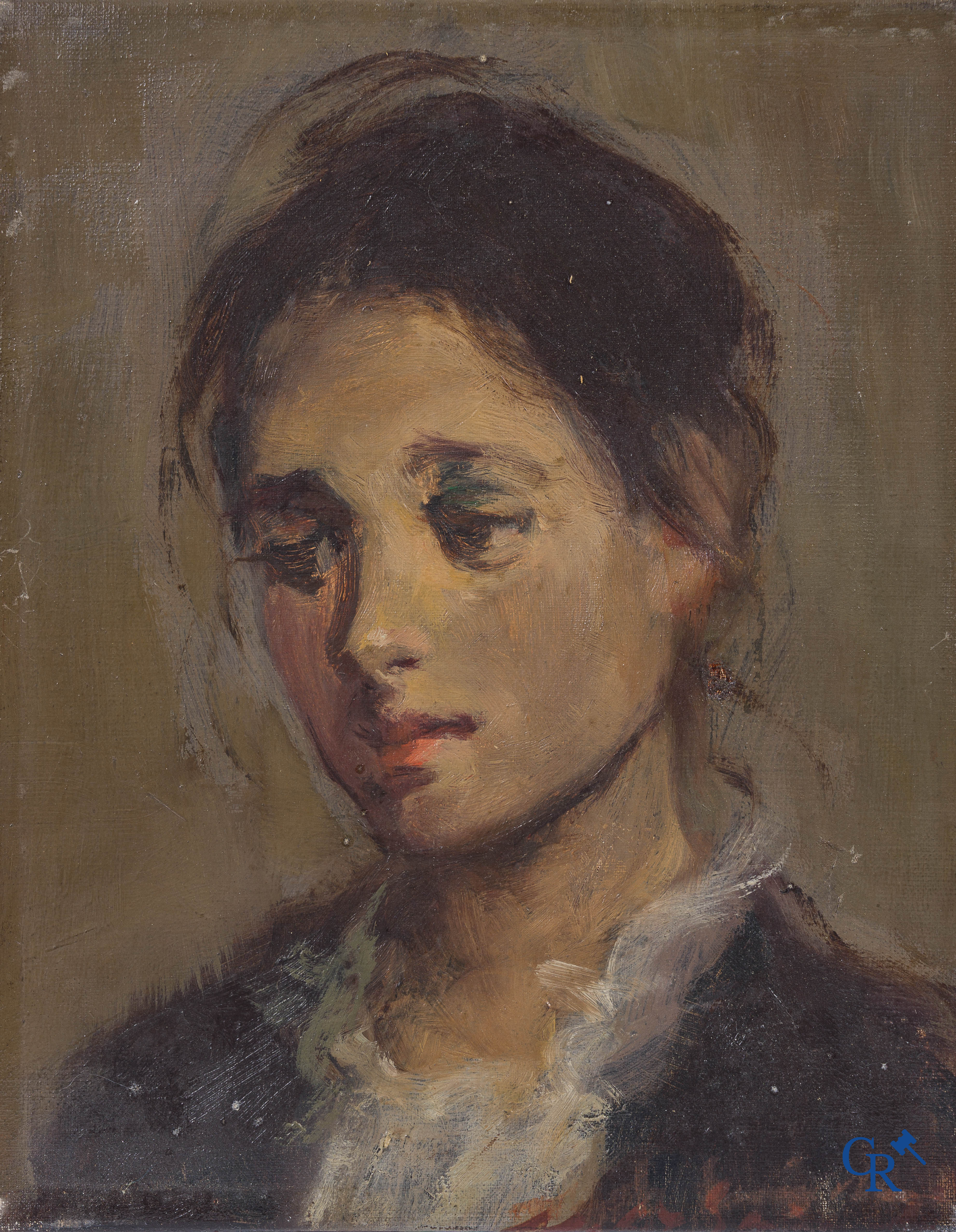 Marthe De Spiegeleir (1897-1991) Portret van een jongedame. Olie op doek, Rechtsonder gesigneerd.