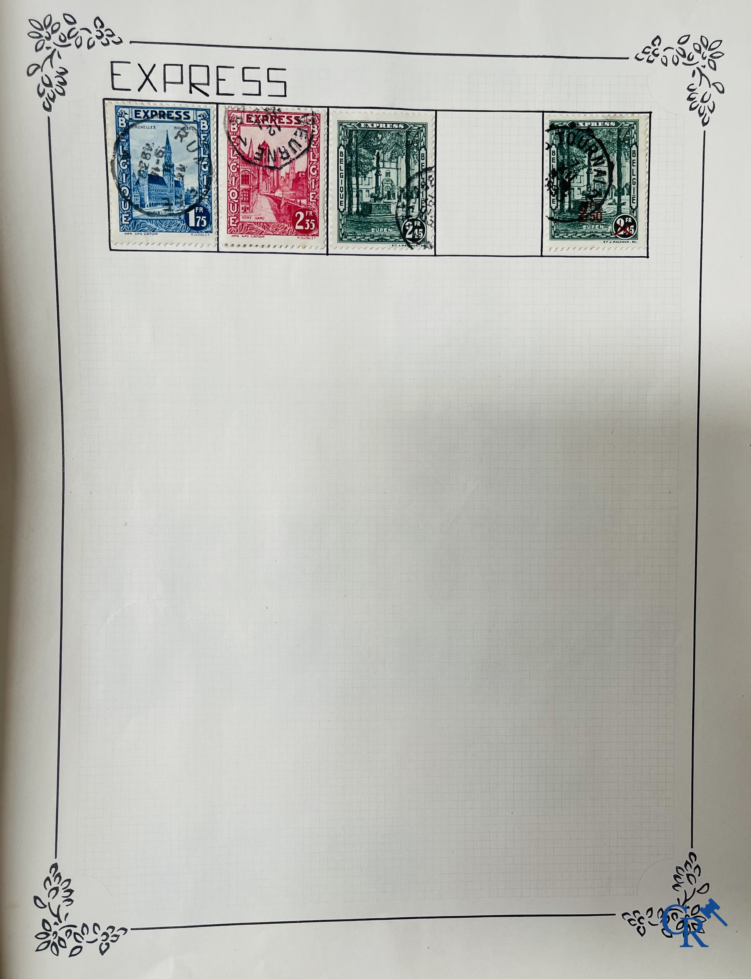 Filatelie. Album met verschillende zeldzame antieke postzegels, waaronder vroege Belgische postzegels.