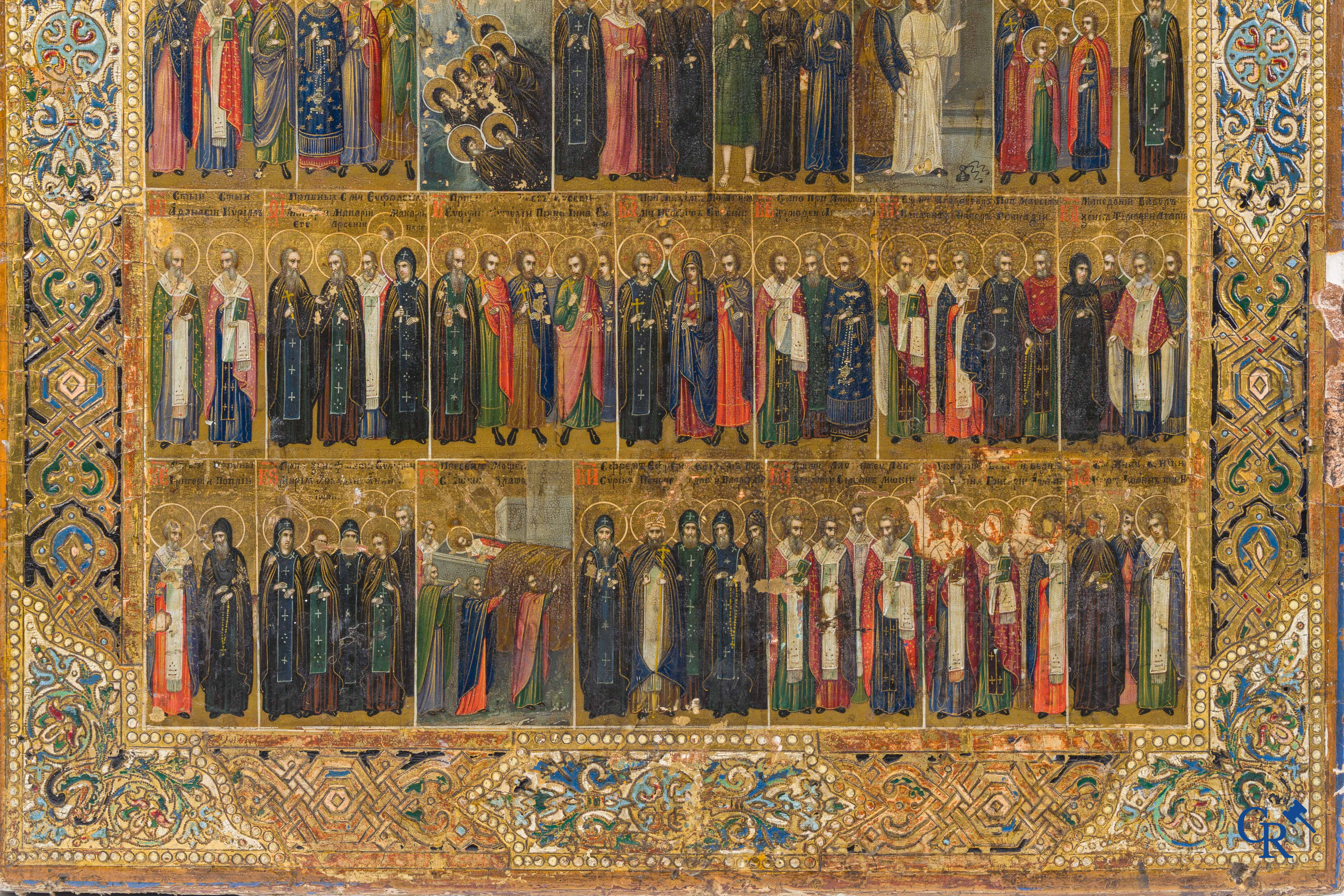 Icône, importante icône du calendrier annuel russe, Tempera sur fond doré. 19ème siècle.