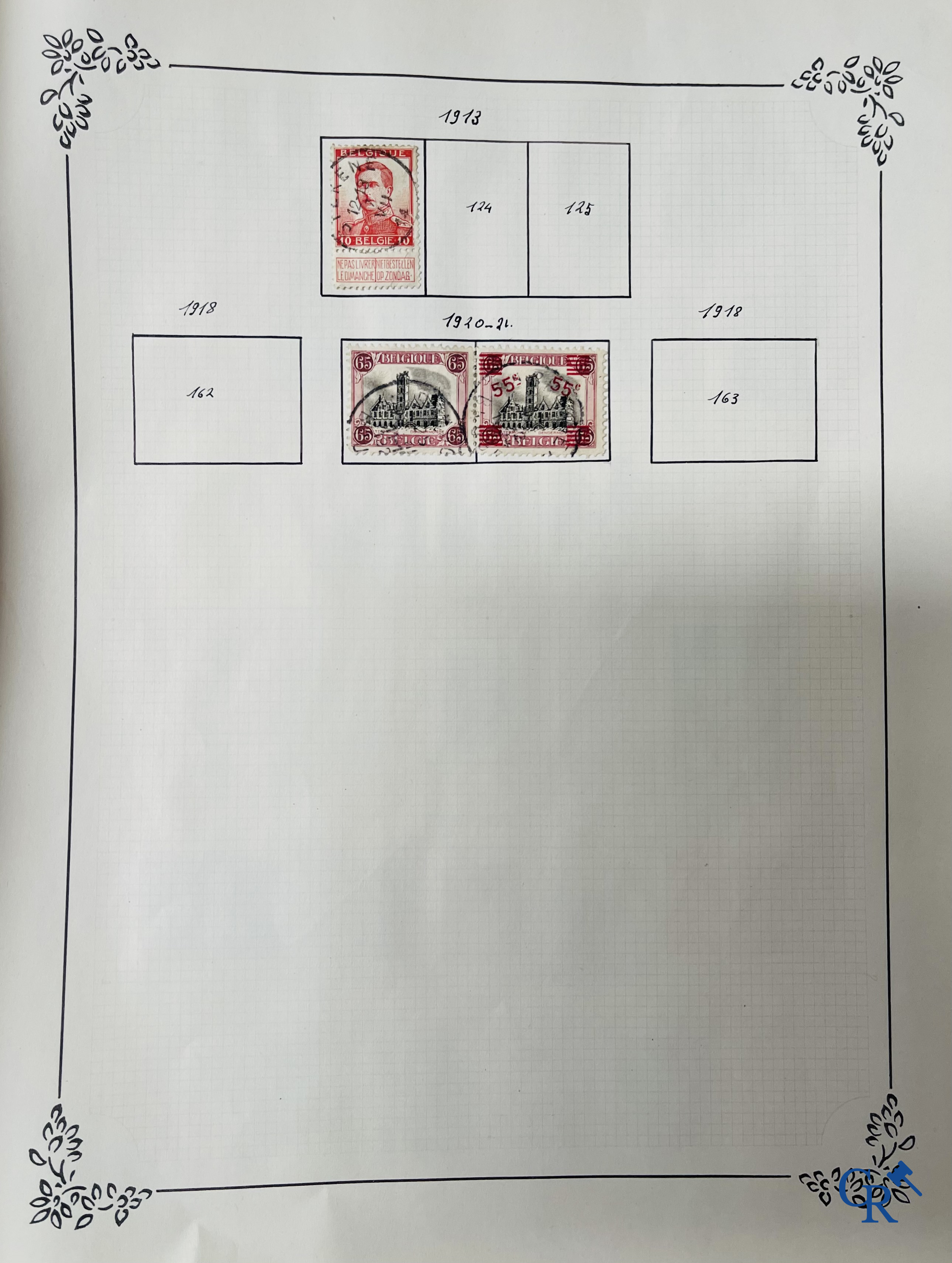 Filatelie. Album met verschillende zeldzame antieke postzegels, waaronder vroege Belgische postzegels.