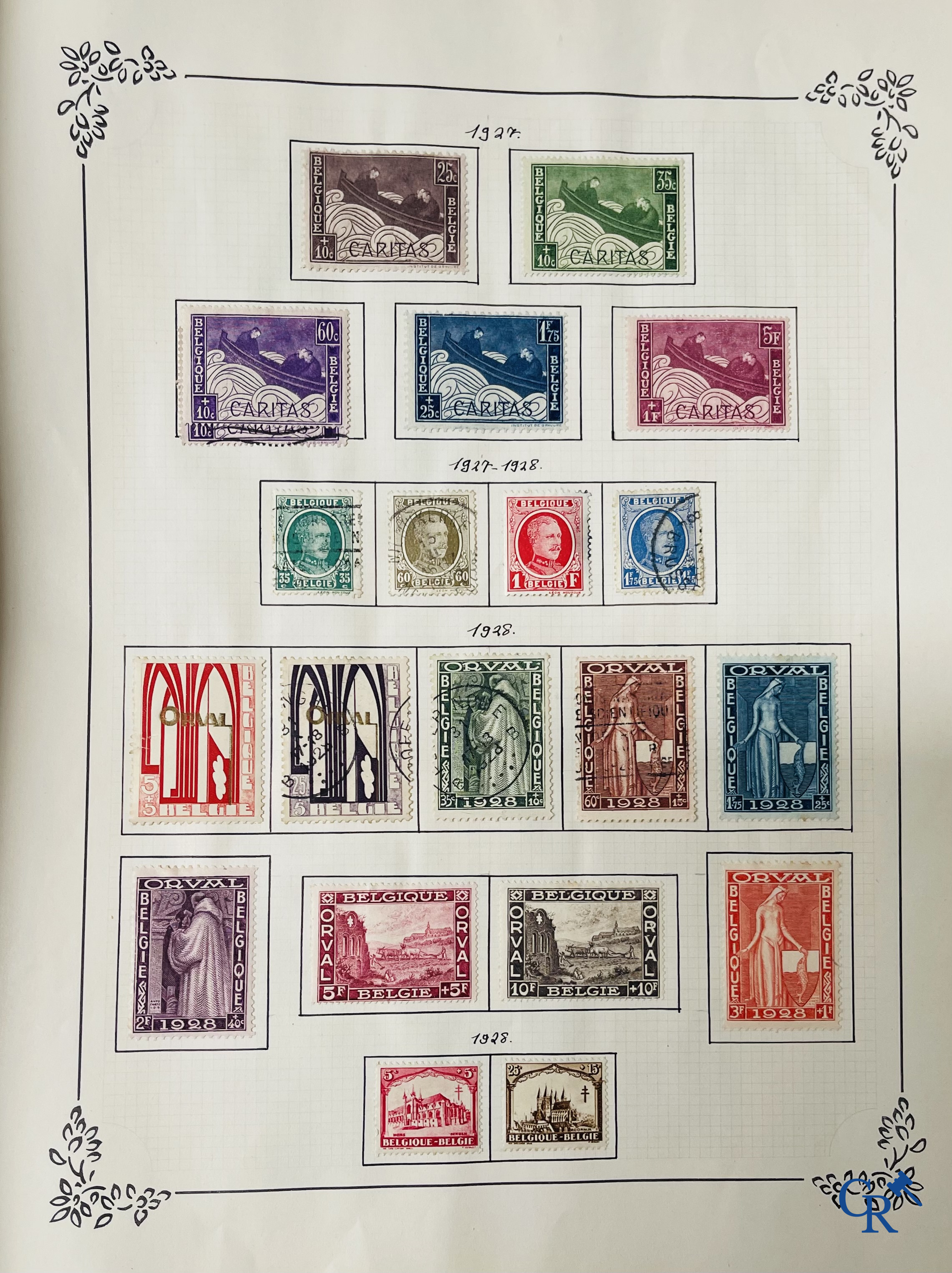 Filatelie. Album met verschillende zeldzame antieke postzegels, waaronder vroege Belgische postzegels.