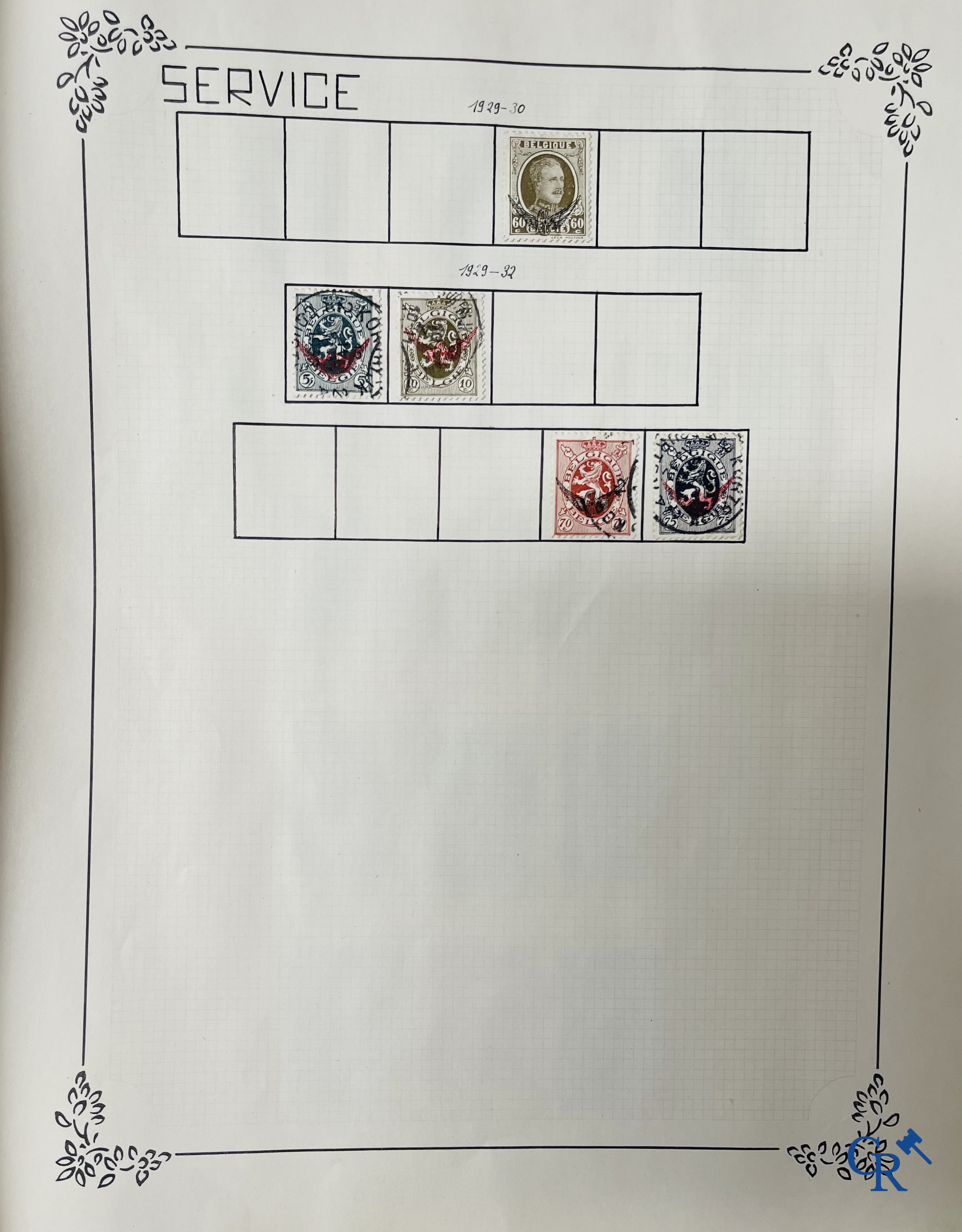 Filatelie. Album met verschillende zeldzame antieke postzegels, waaronder vroege Belgische postzegels.