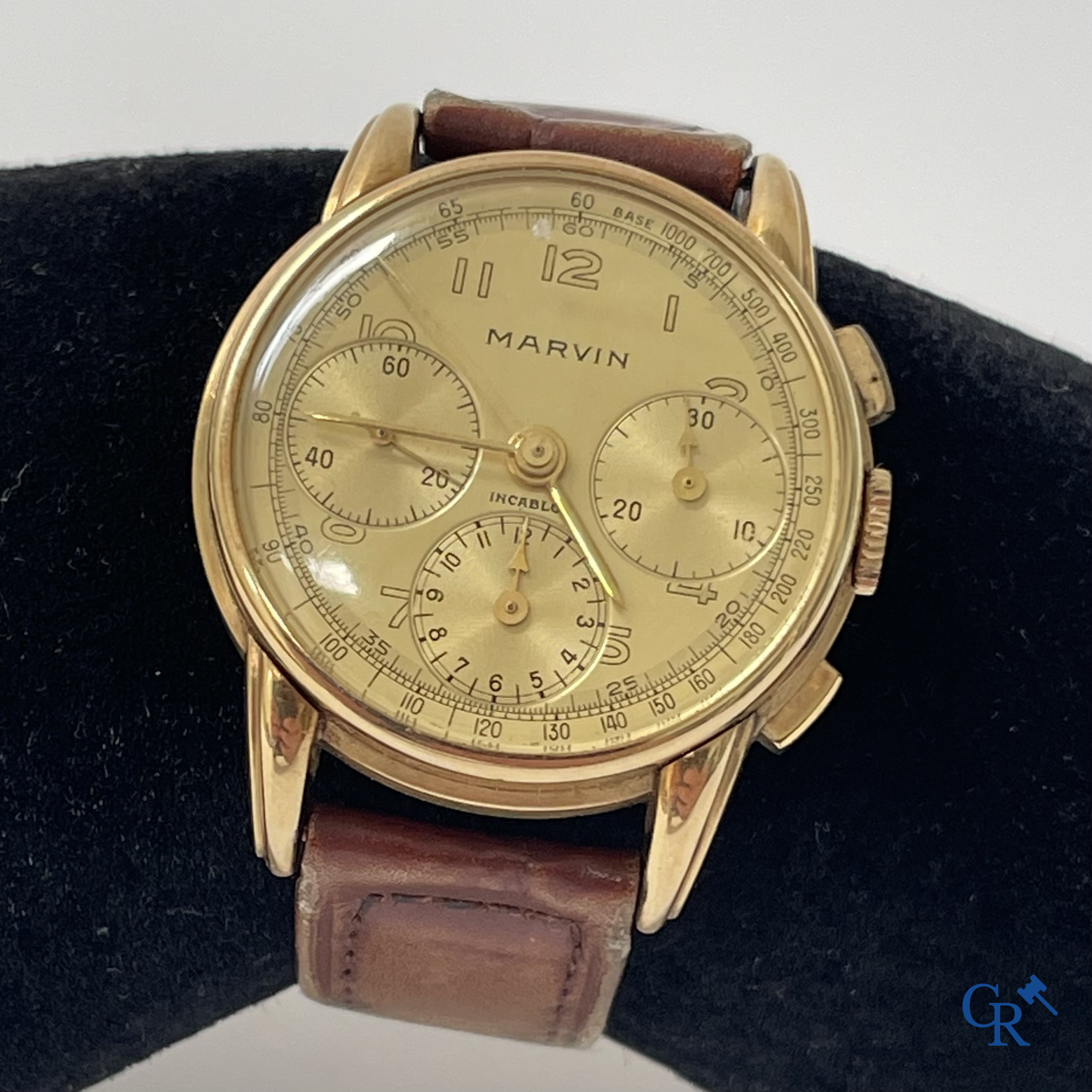 Uurwerken. Een 14-karaats gouden 585°/00 heren polsuurwerk gemerkt Marvin. Zwitsers werk circa 1940-1950.