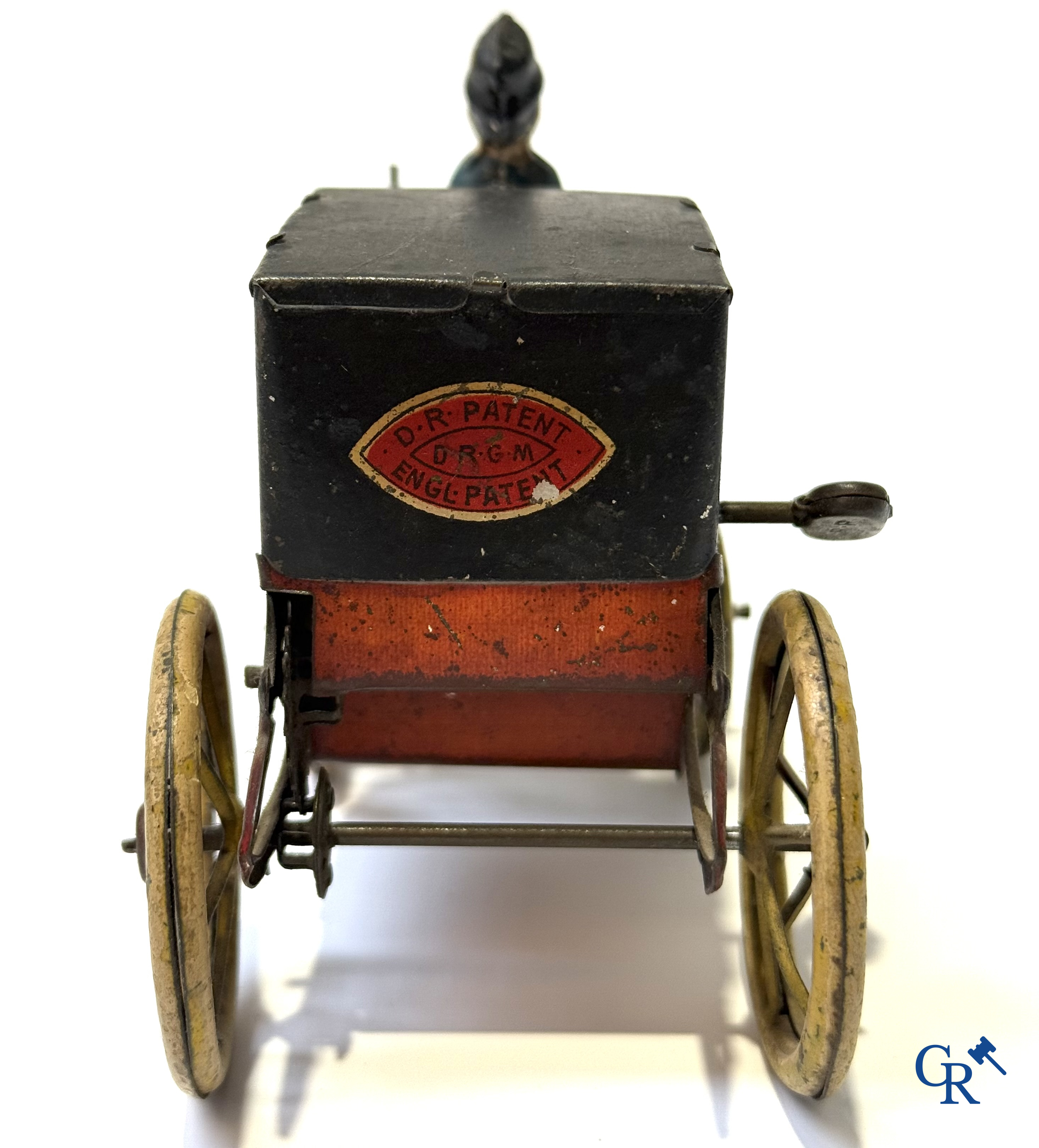 Lehmann, "Motor Kutsche" mechanisch speelgoed in beschilderd blik. Duitsland circa 1906.