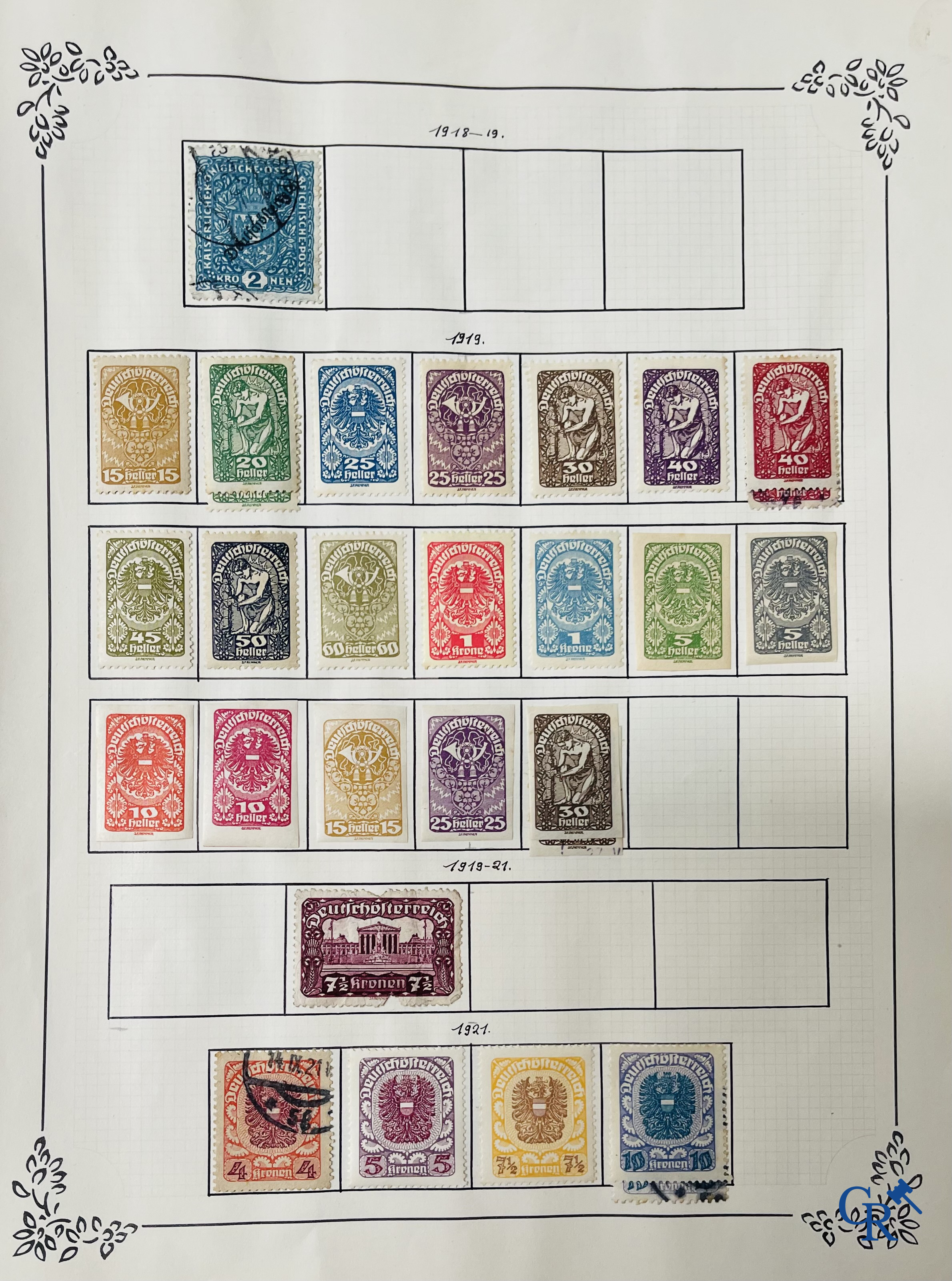 Filatelie. Album met verschillende zeldzame antieke postzegels, waaronder vroege Belgische postzegels.