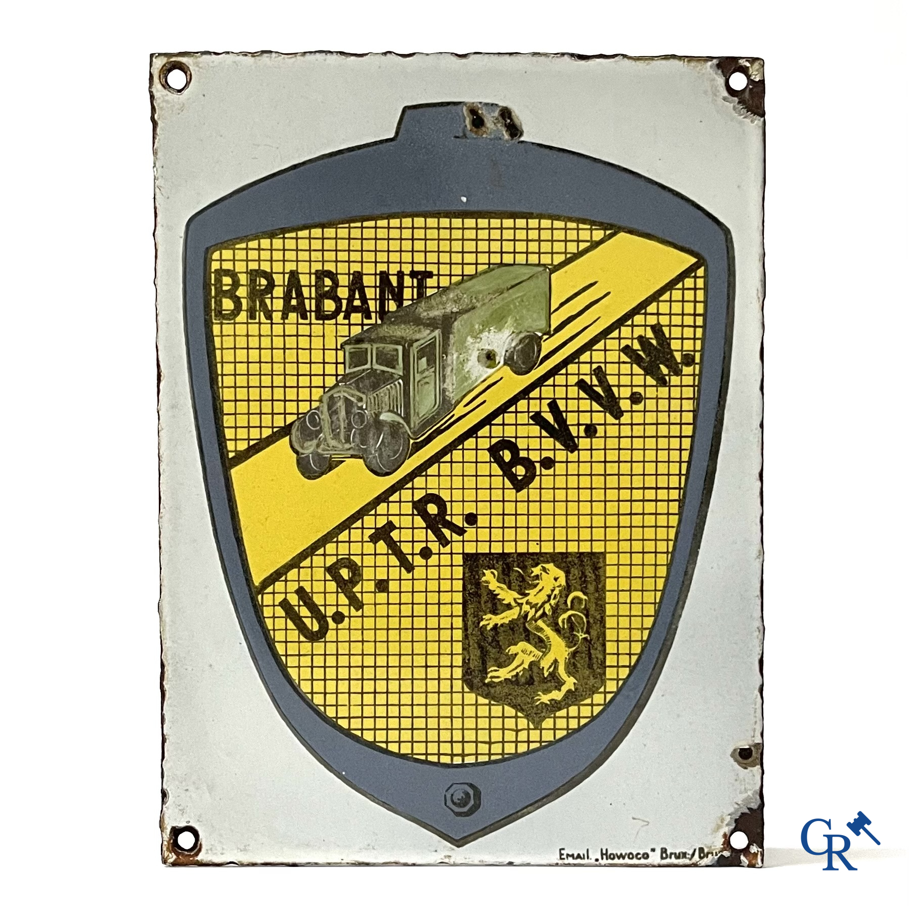 Emaille bord voor de Nationale beroepsvereniging voor de transporteurs U.P.T.R.