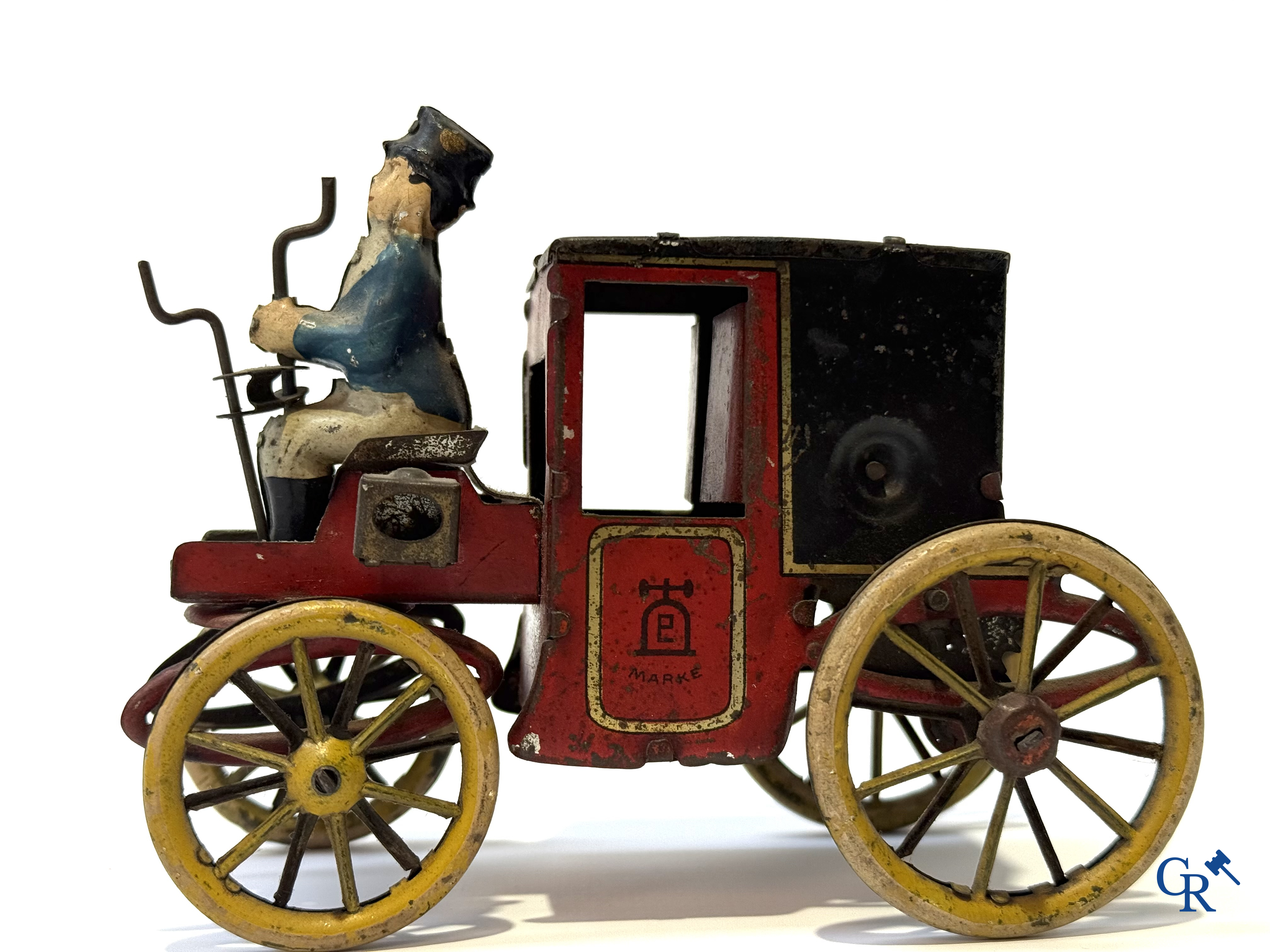 Lehmann, "Motor Kutsche" mechanisch speelgoed in beschilderd blik. Duitsland circa 1906.