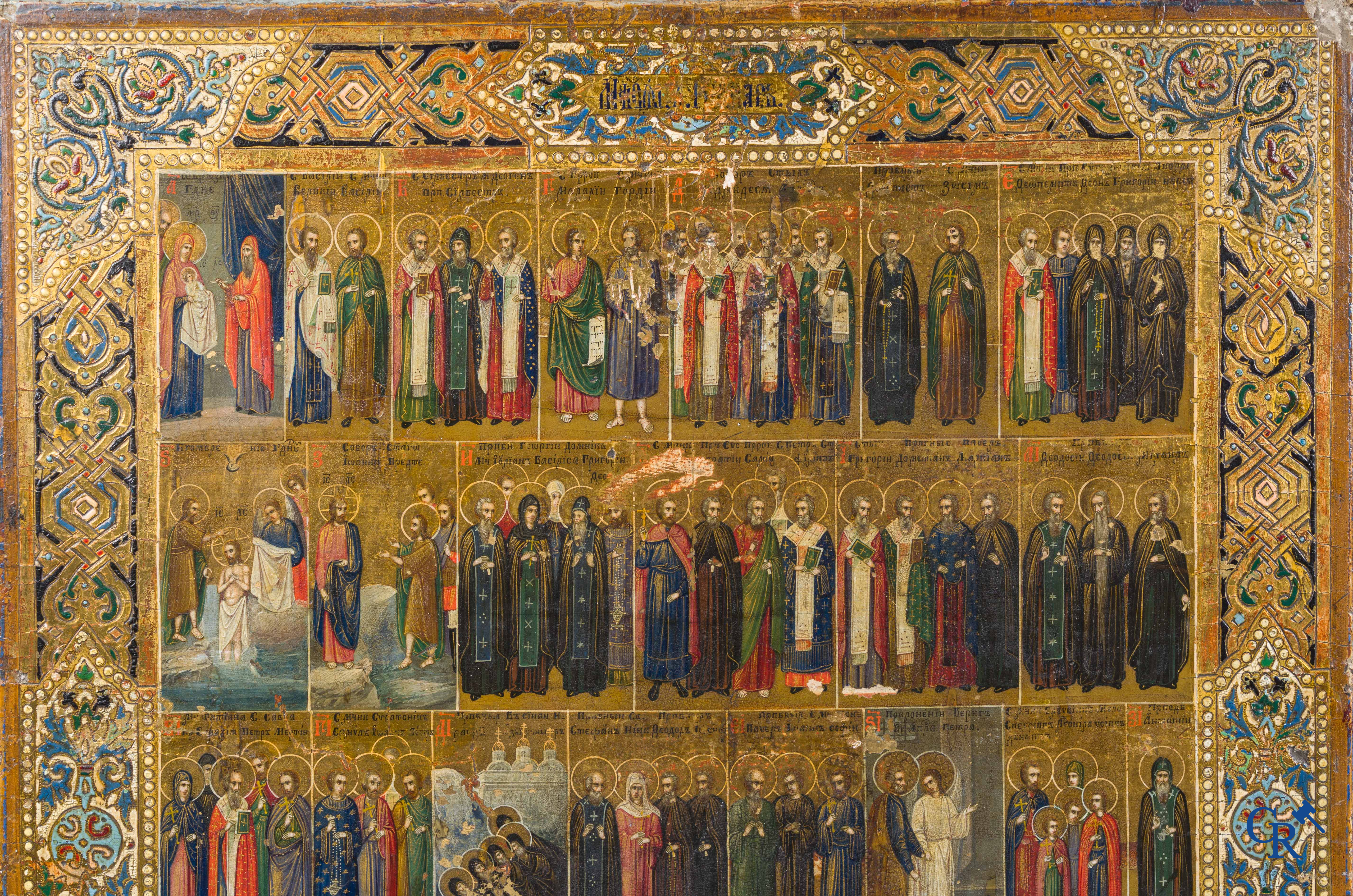 Icoon, Grote Russische jaarkalender icoon, Tempera op vergulde achtergrond. 19de eeuw.