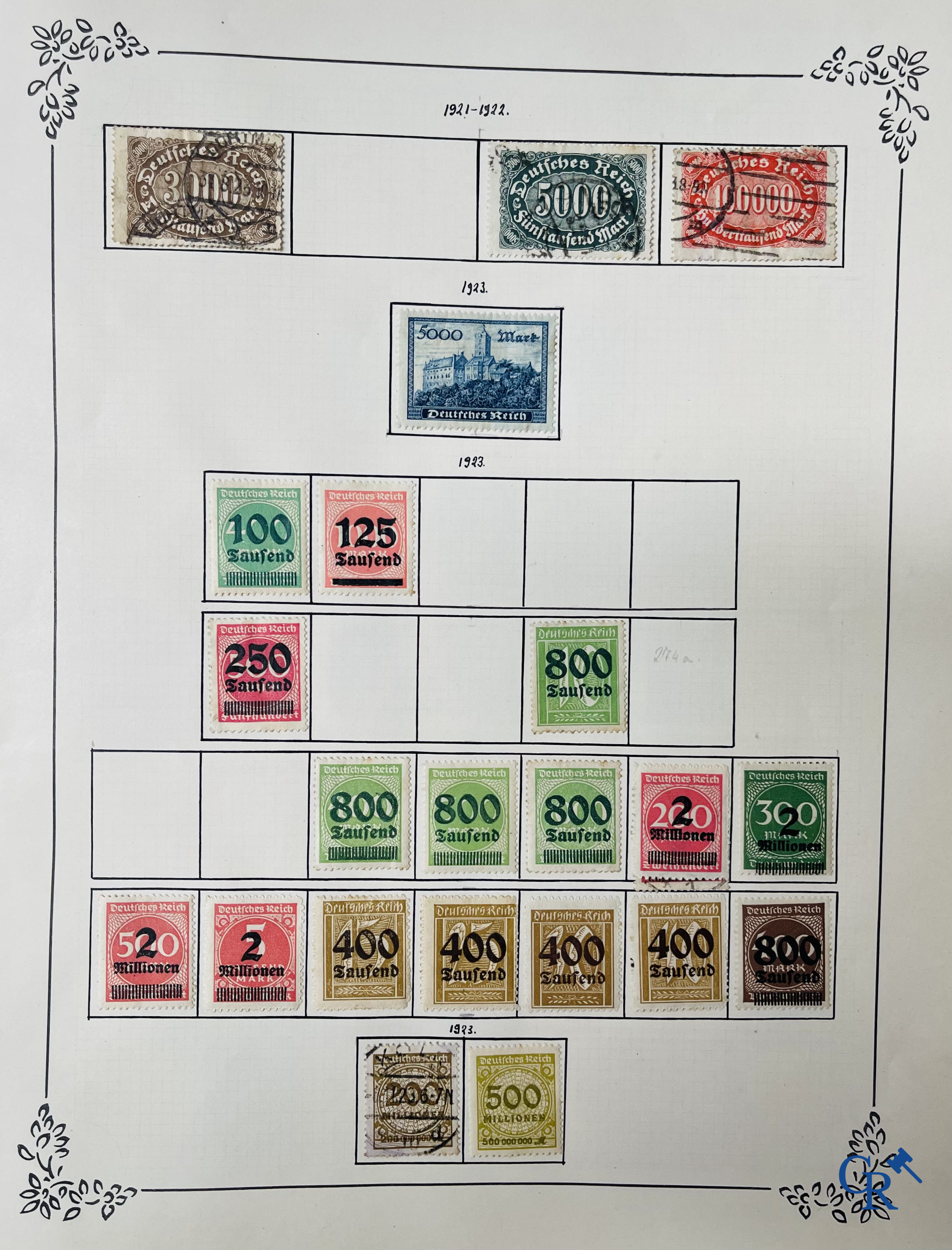 Filatelie. Album met verschillende zeldzame antieke postzegels, waaronder vroege Belgische postzegels.