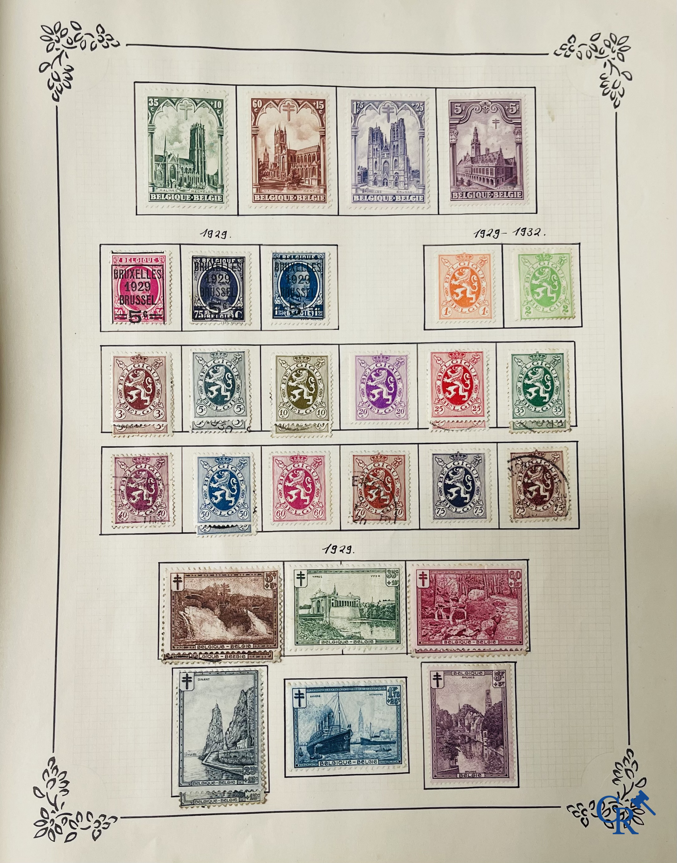 Filatelie. Album met verschillende zeldzame antieke postzegels, waaronder vroege Belgische postzegels.