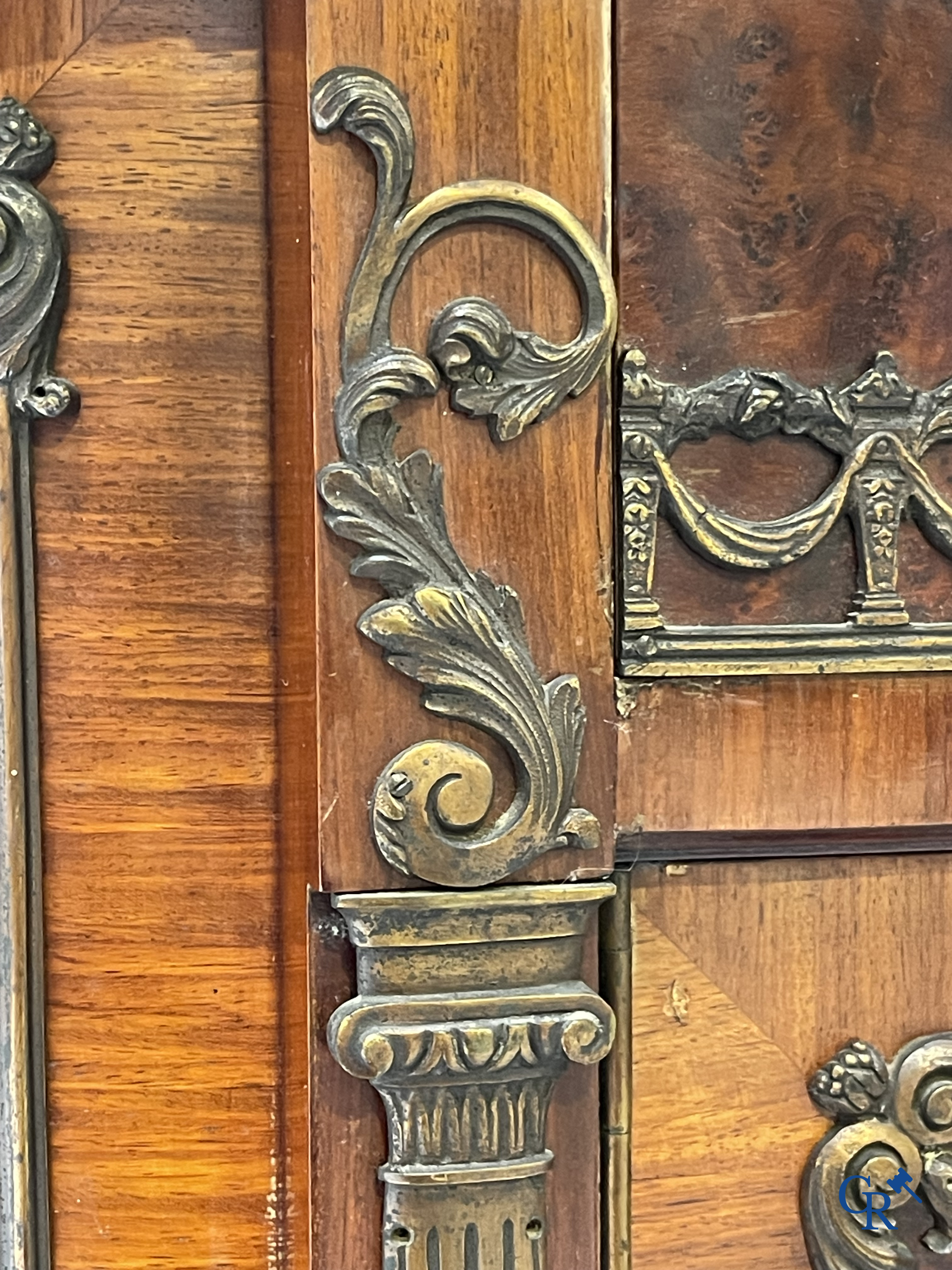 Exceptional dining room furniture in mahogany veneer, marble and bronze. Napoleon III style. Circa 1900.