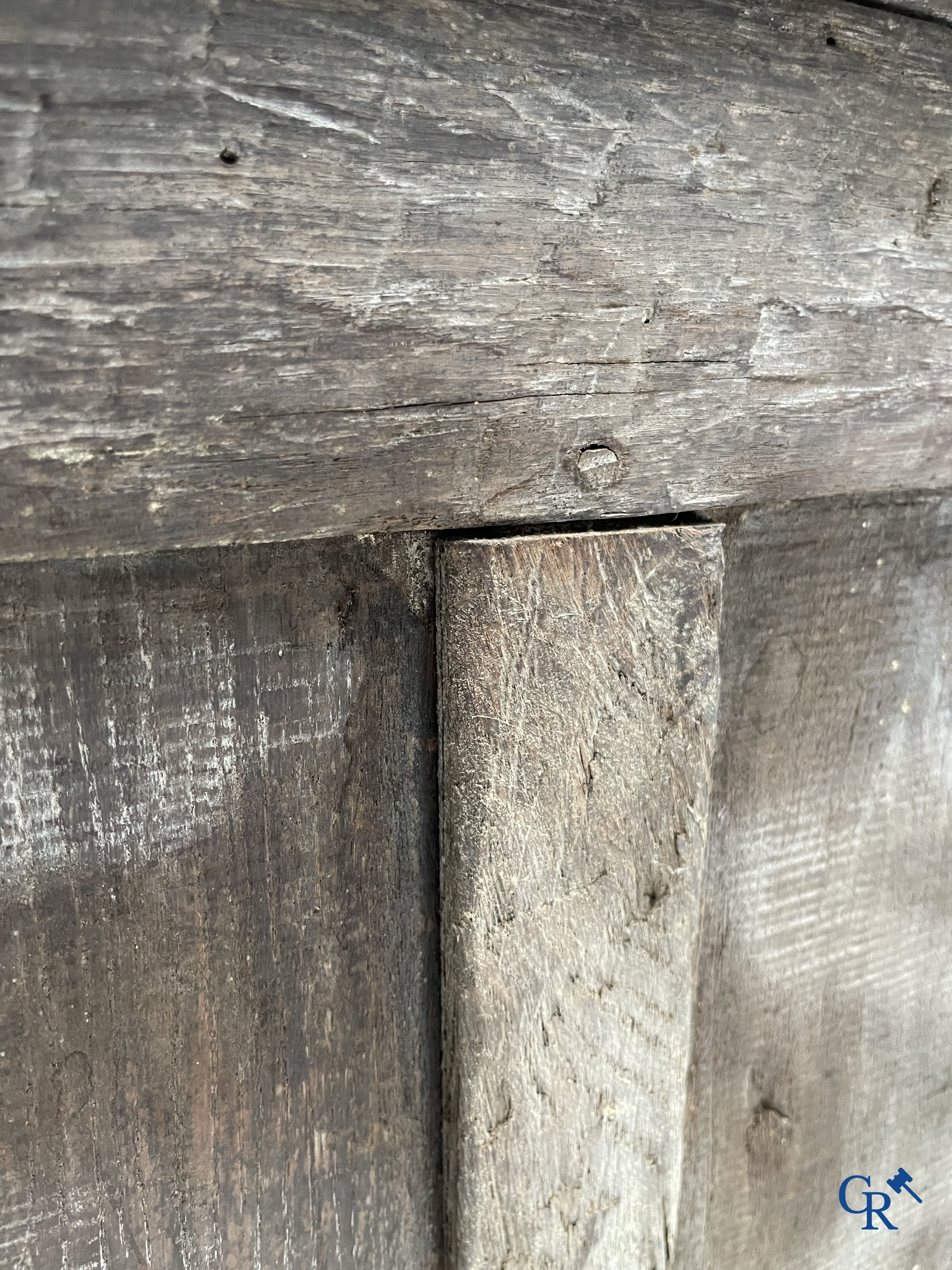 Furniture. Oak trunk with carved panels in Gothic style. Early 19th century.