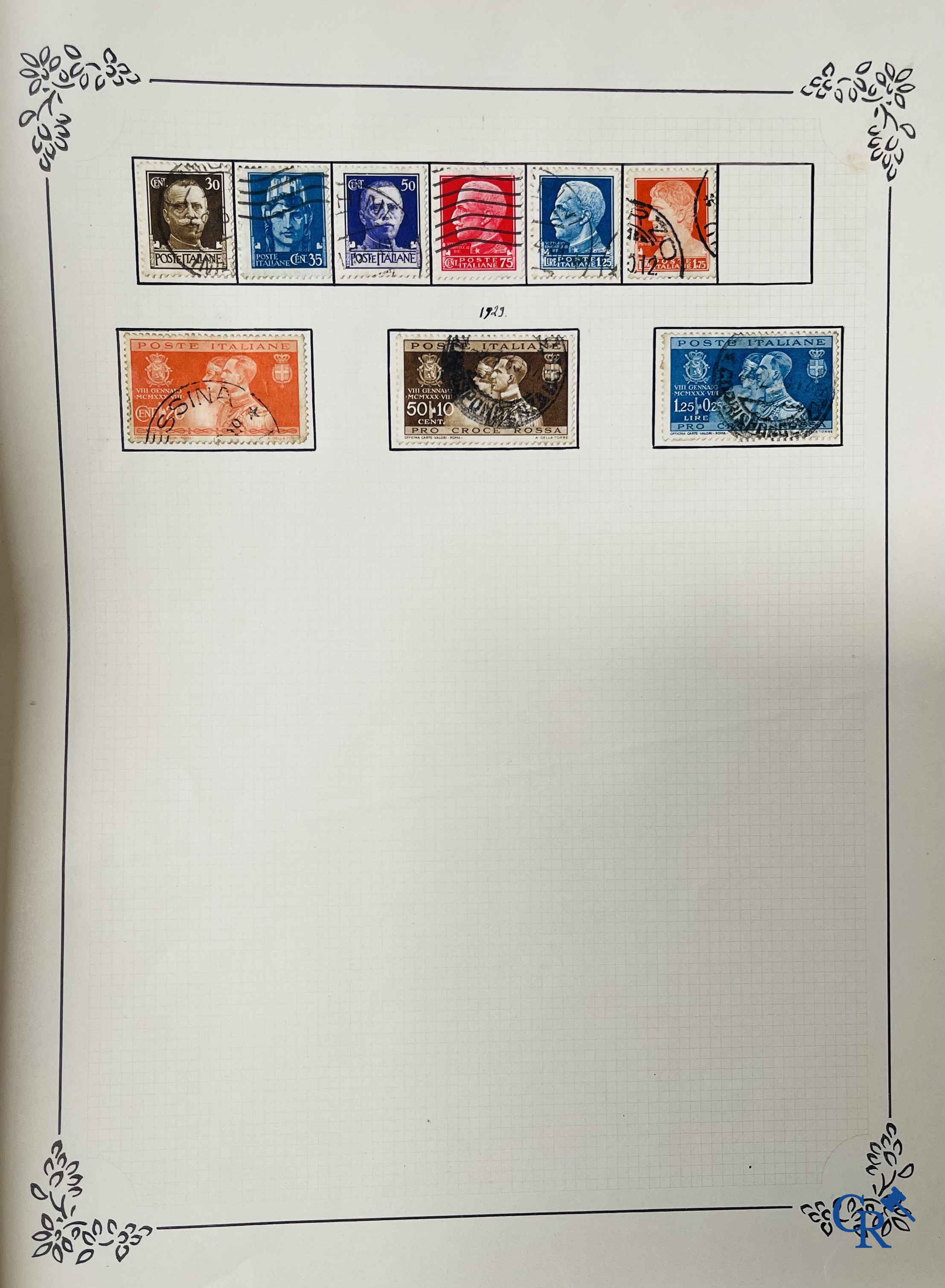 Filatelie. Album met verschillende zeldzame antieke postzegels, waaronder vroege Belgische postzegels.