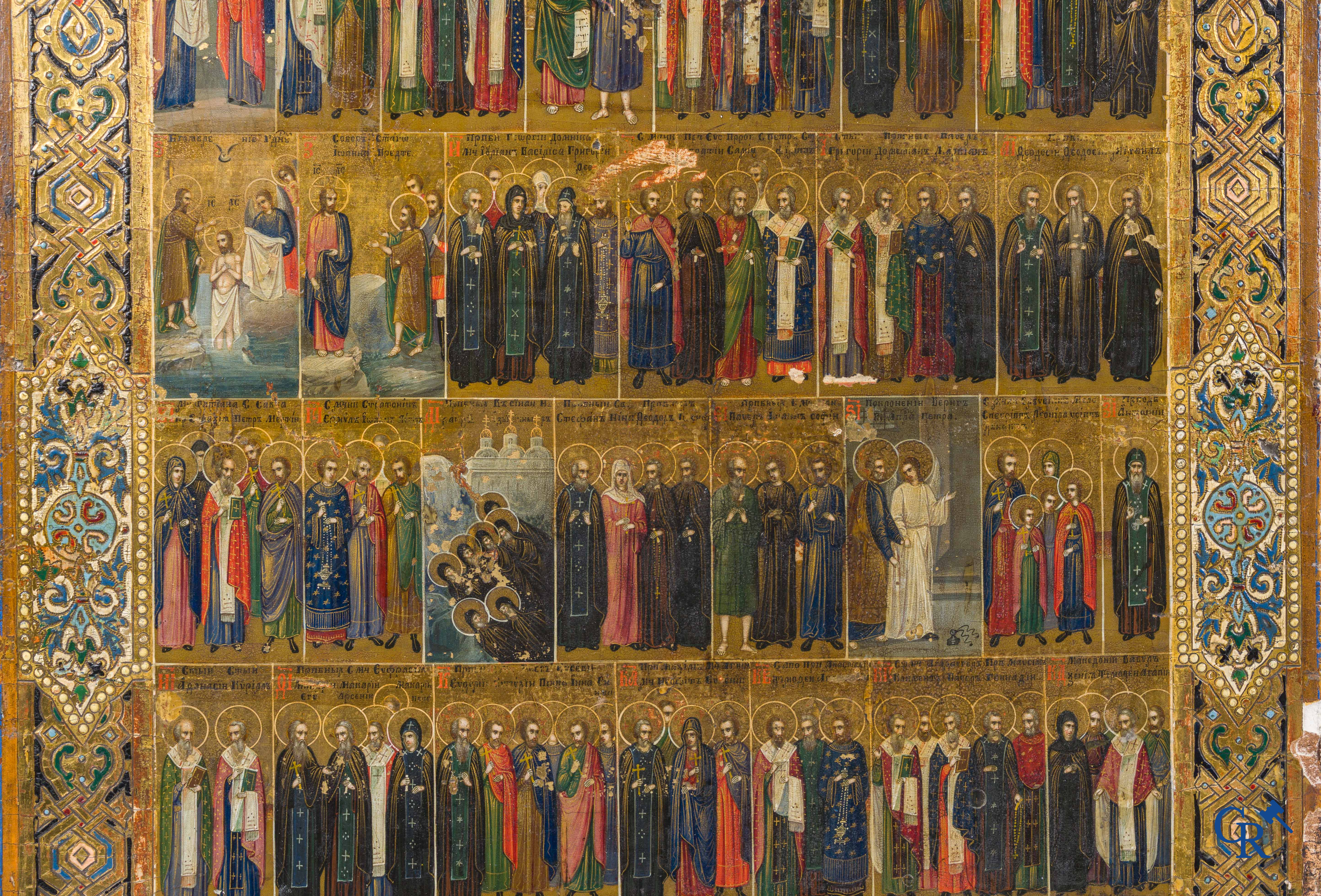 Icoon, Grote Russische jaarkalender icoon, Tempera op vergulde achtergrond. 19de eeuw.