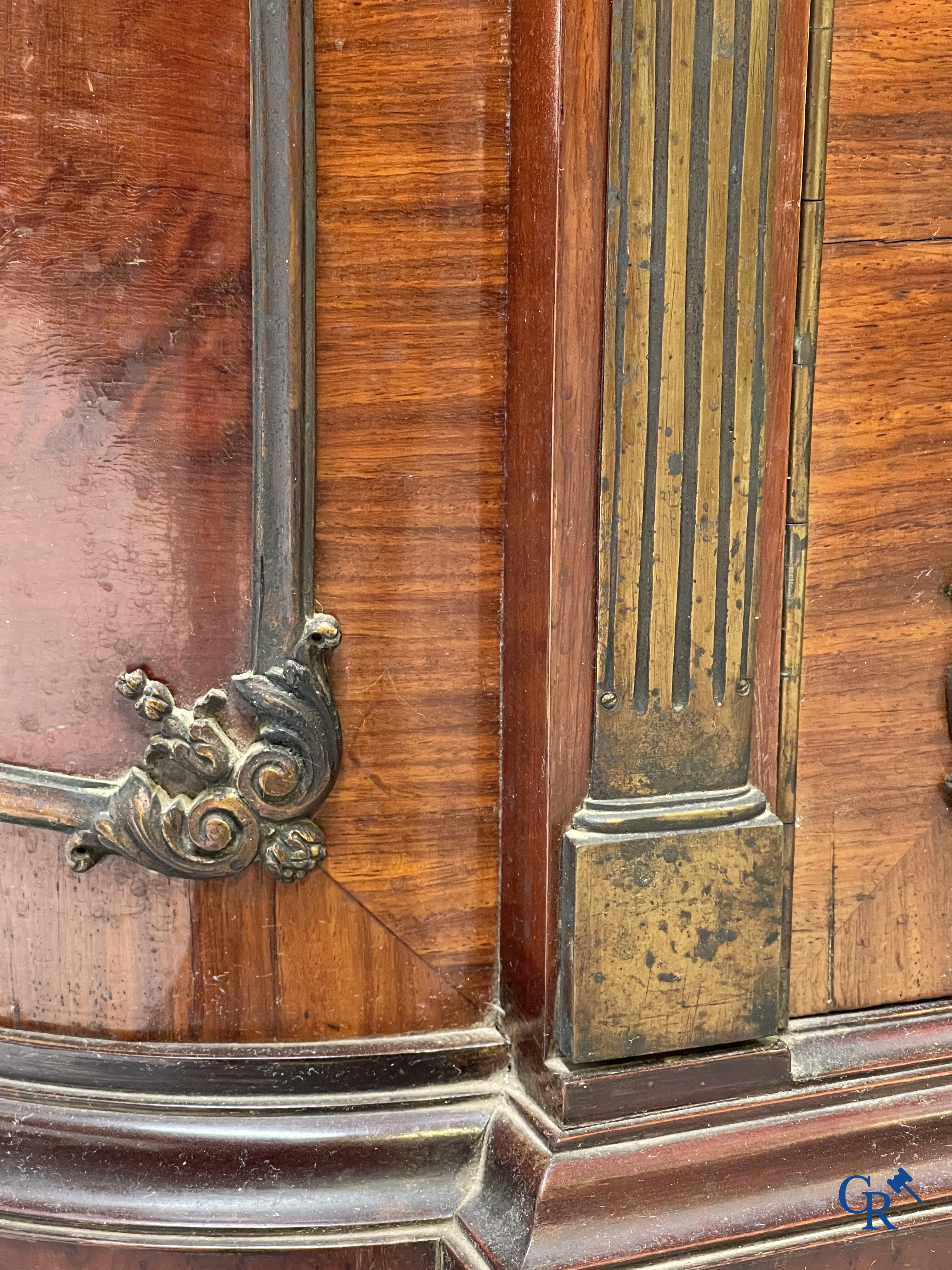 Exceptional dining room furniture in mahogany veneer, marble and bronze. Napoleon III style. Circa 1900.