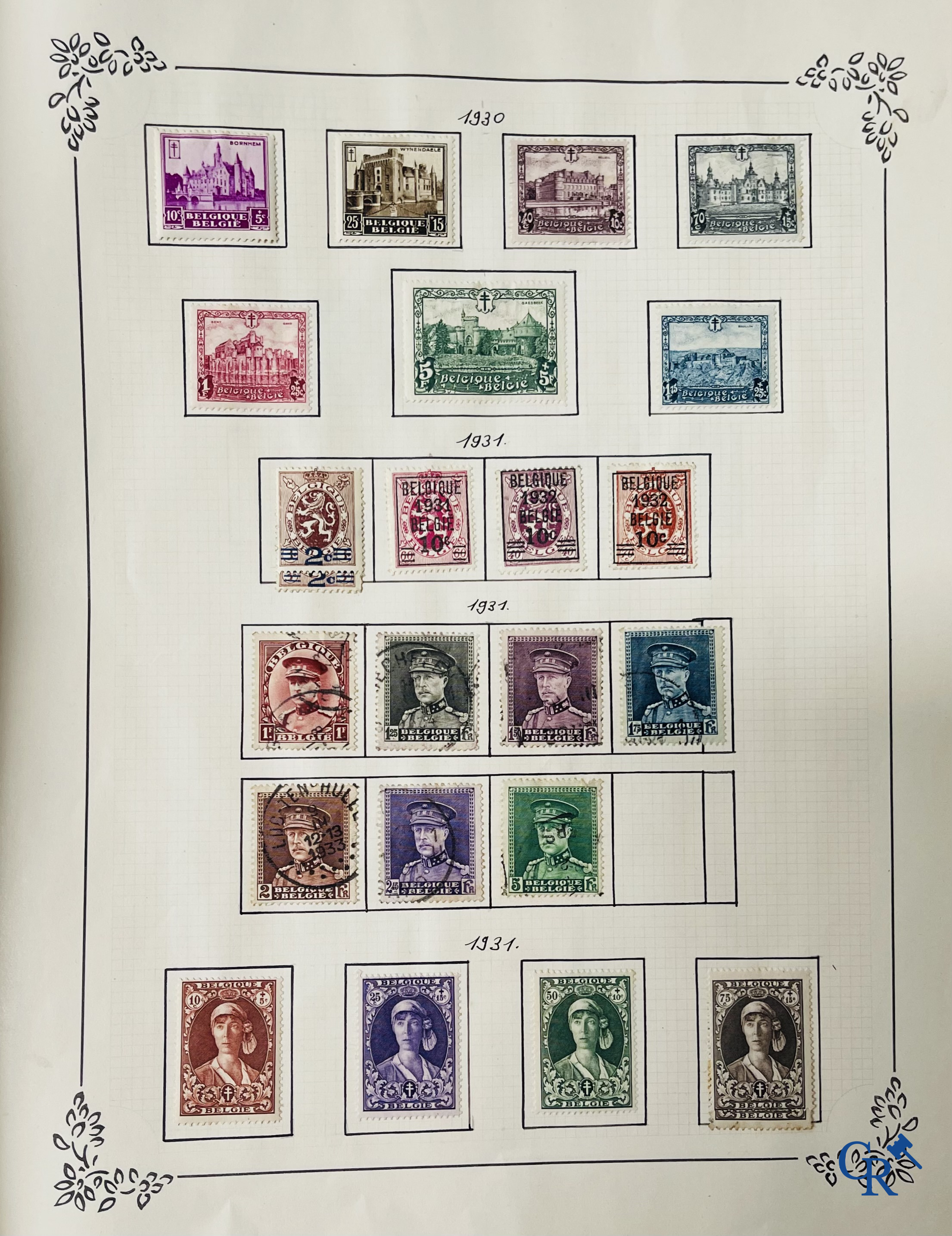 Filatelie. Album met verschillende zeldzame antieke postzegels, waaronder vroege Belgische postzegels.