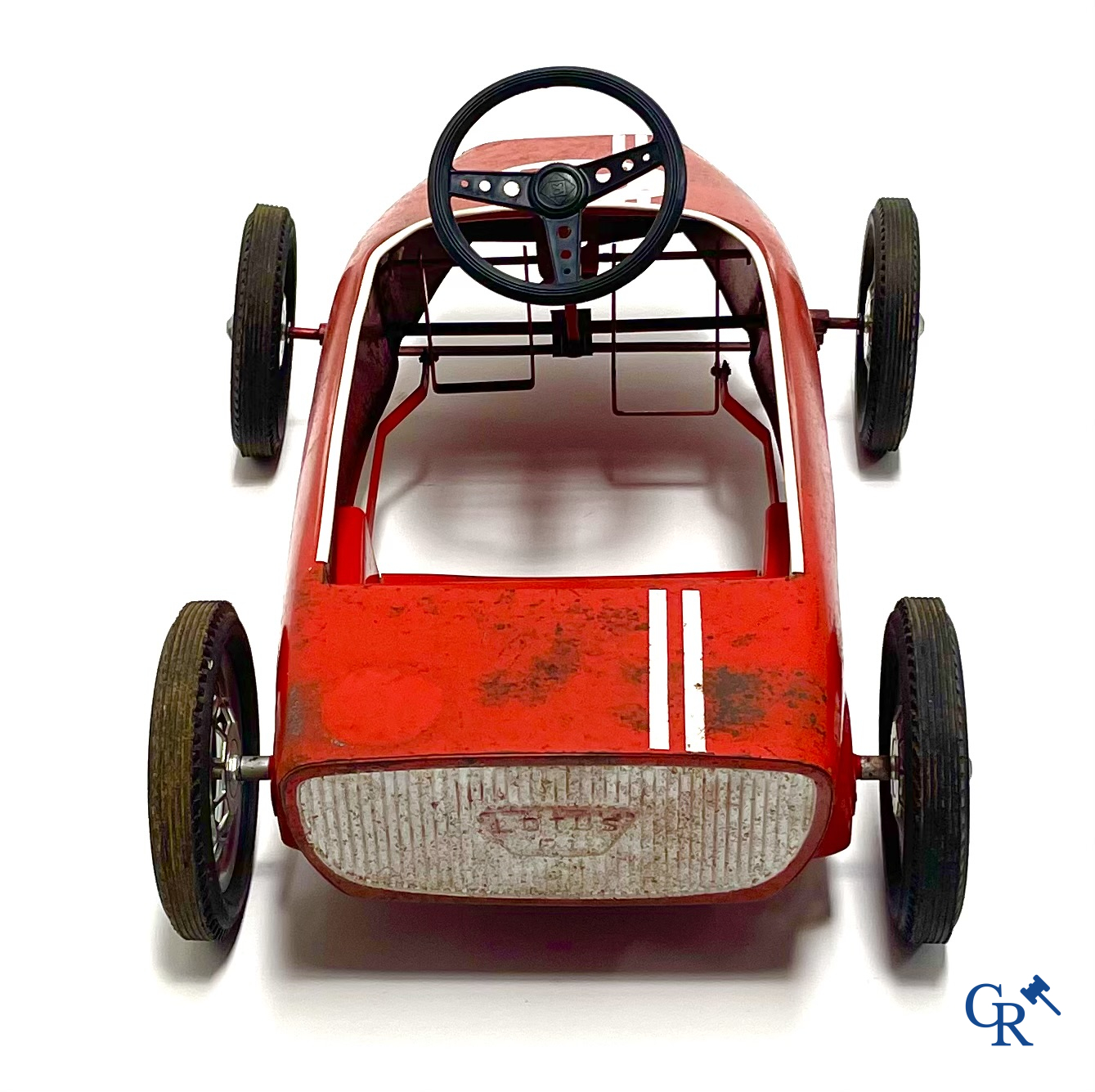 Pedal car, Morellet Guerineau. Lotus F1 model with metal body and spoke wheels. Made in France. 1960's.