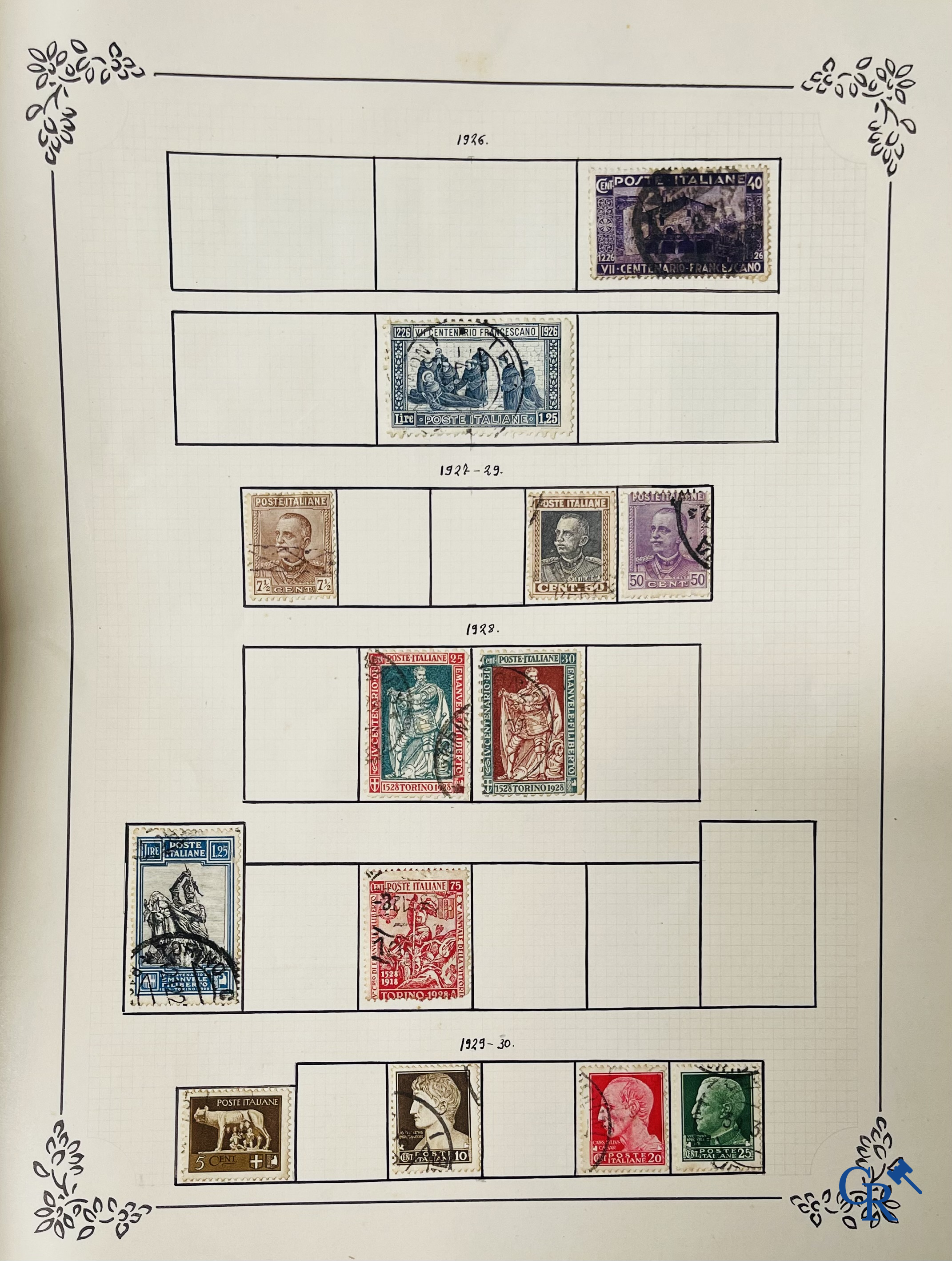 Filatelie. Album met verschillende zeldzame antieke postzegels, waaronder vroege Belgische postzegels.