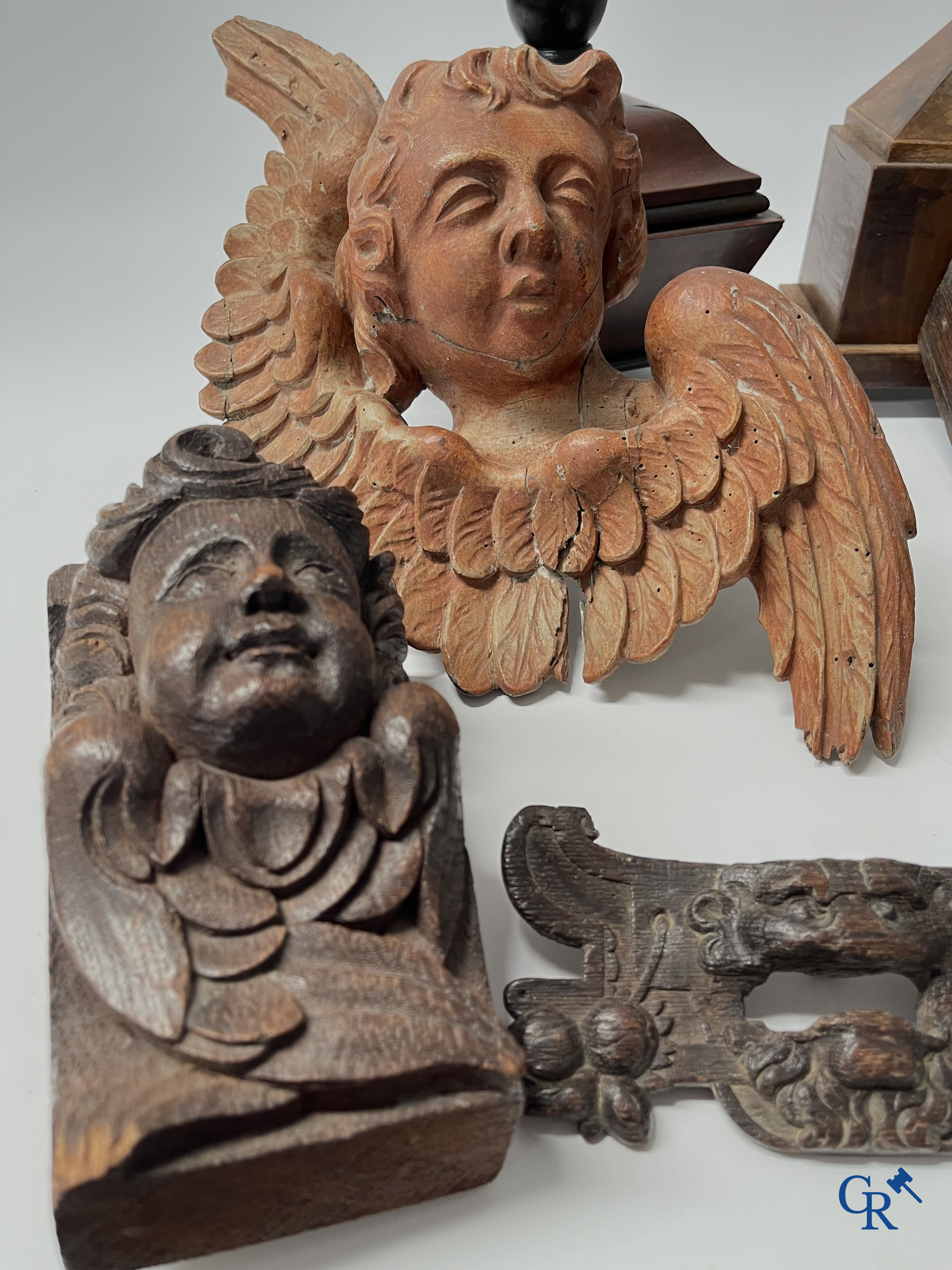 Religious objects. Large lot of wood sculptures. 19th century.