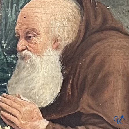Religieuze objecten. De Heilige Antonius. Naar een antiek werk. Gemaroufleerd op paneel.
