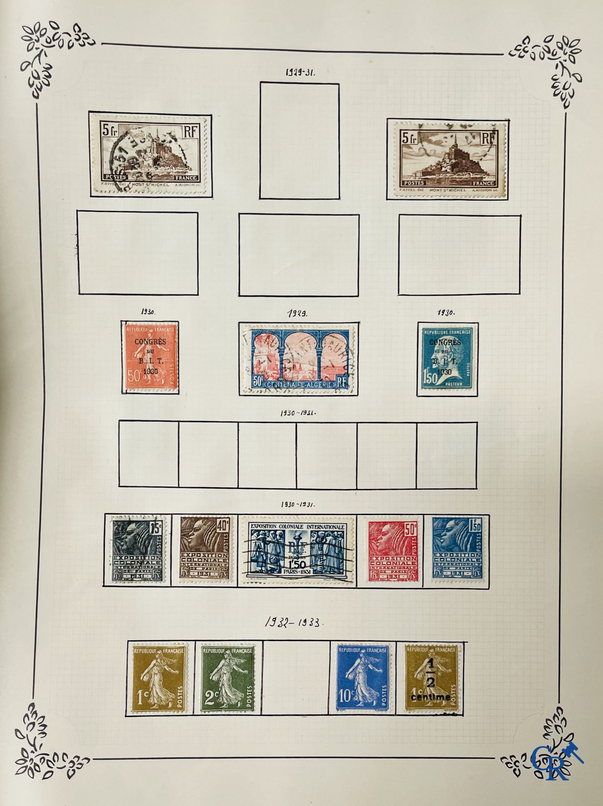 Filatelie. Album met verschillende zeldzame antieke postzegels, waaronder vroege Belgische postzegels.