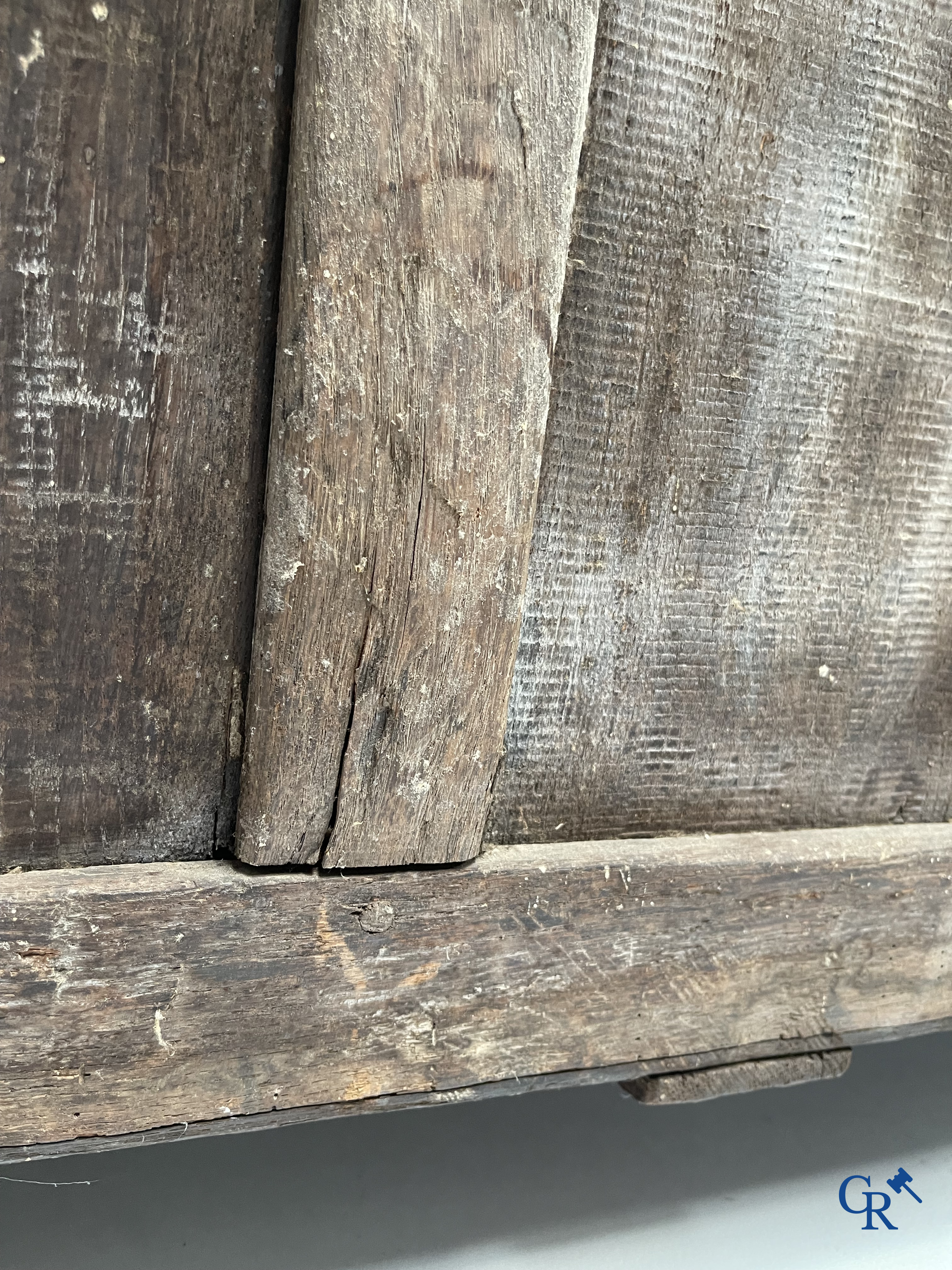 Furniture. Oak trunk with carved panels in Gothic style. Early 19th century.