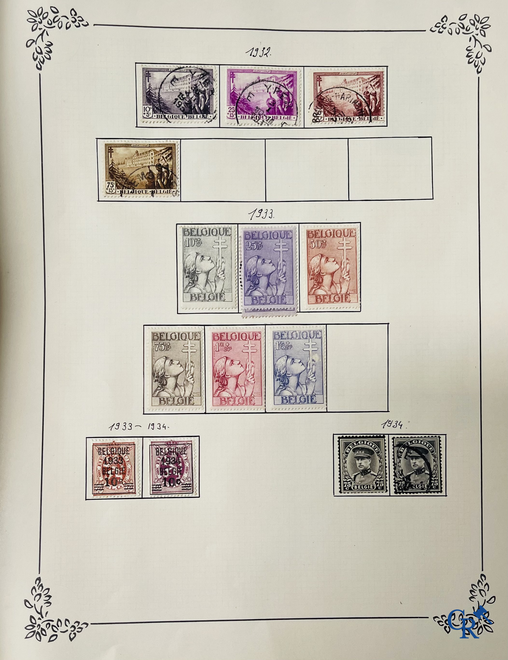 Filatelie. Album met verschillende zeldzame antieke postzegels, waaronder vroege Belgische postzegels.