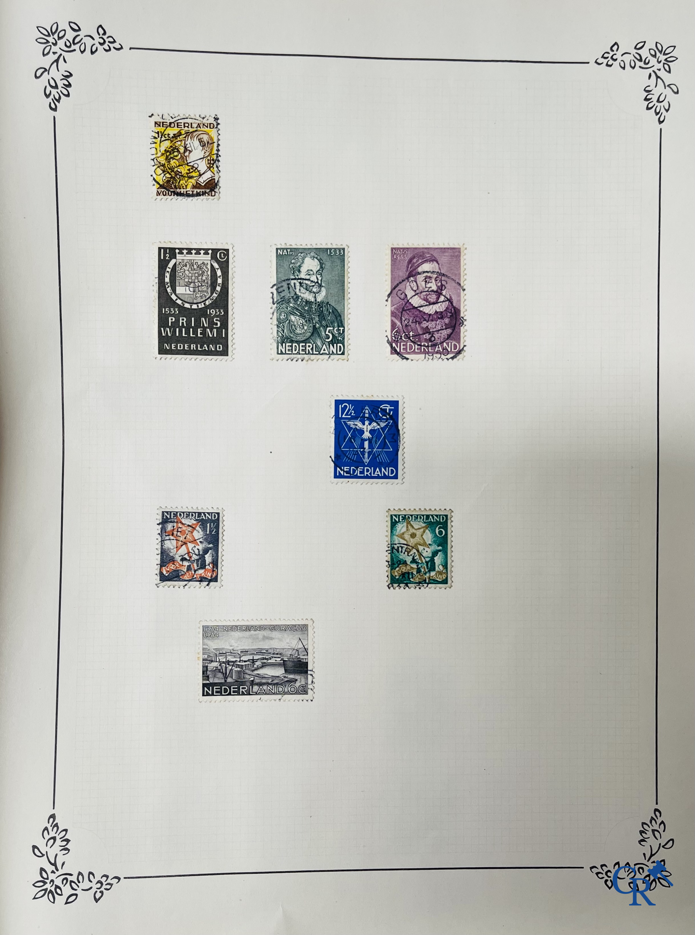 Filatelie. Album met verschillende zeldzame antieke postzegels, waaronder vroege Belgische postzegels.