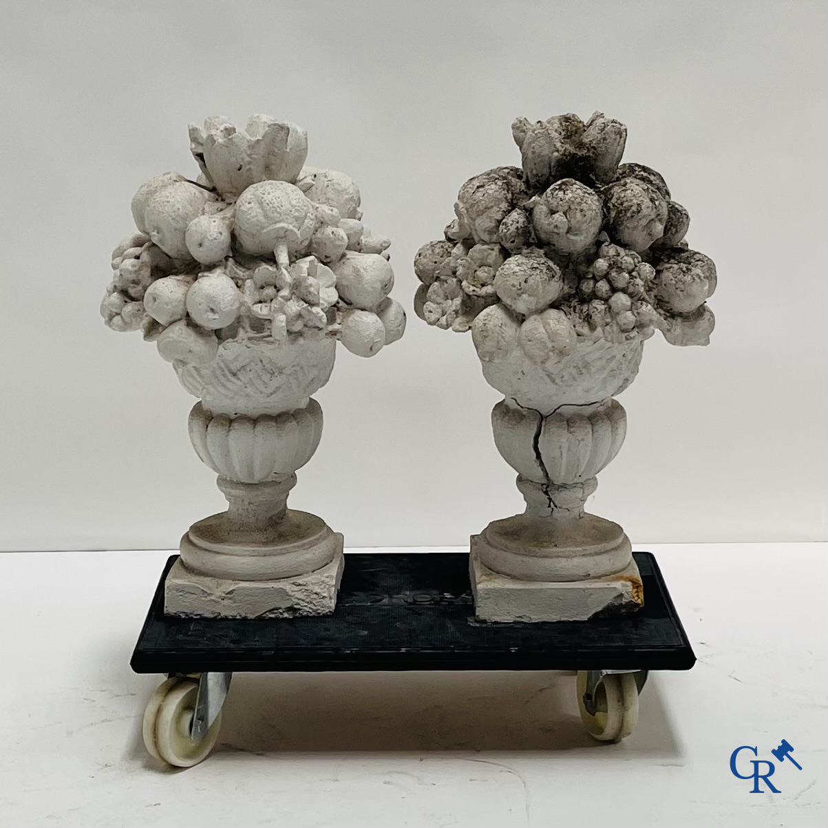 Garden decoration, a pair of stone garden ornaments.