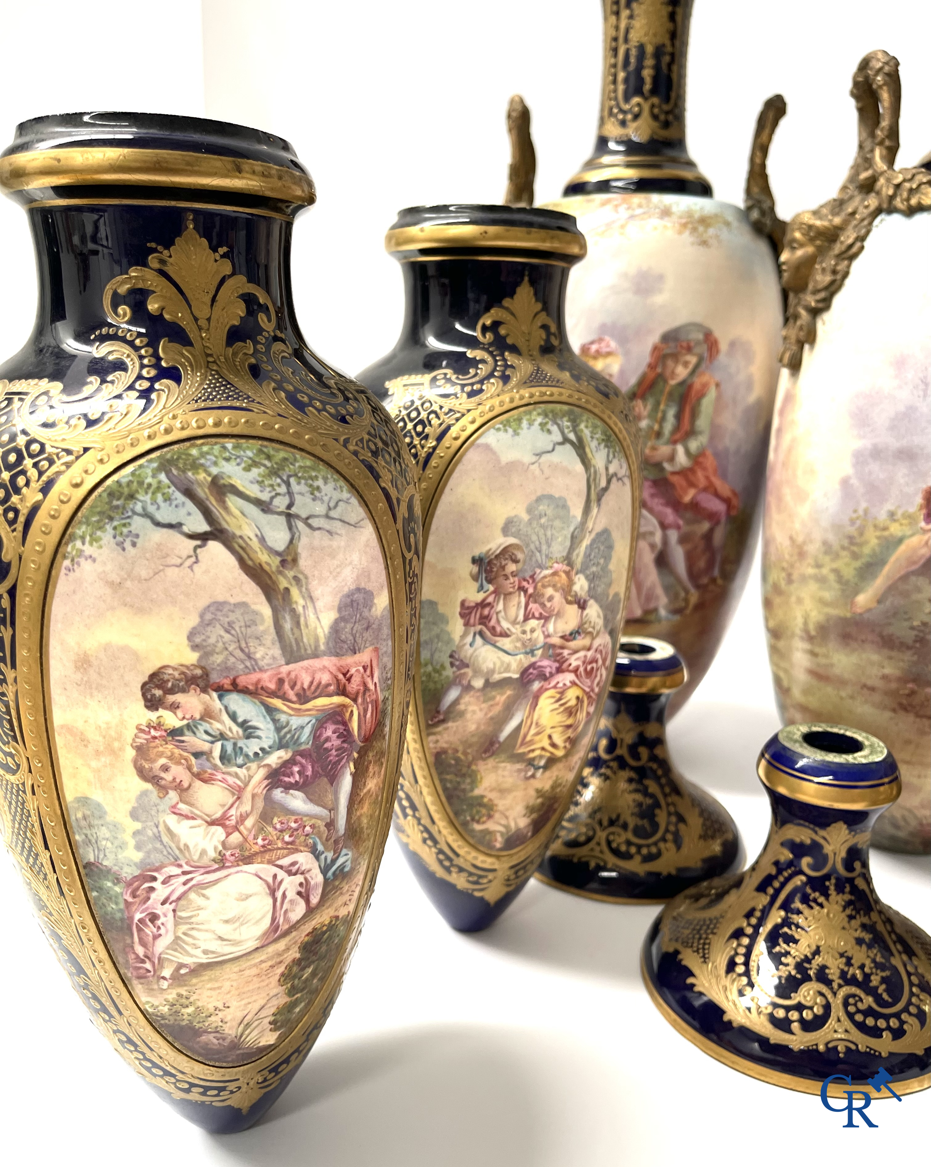 Sèvres, a large lot of Sèvres porcelain with bronze frames. Not mounted. Circa 1900.